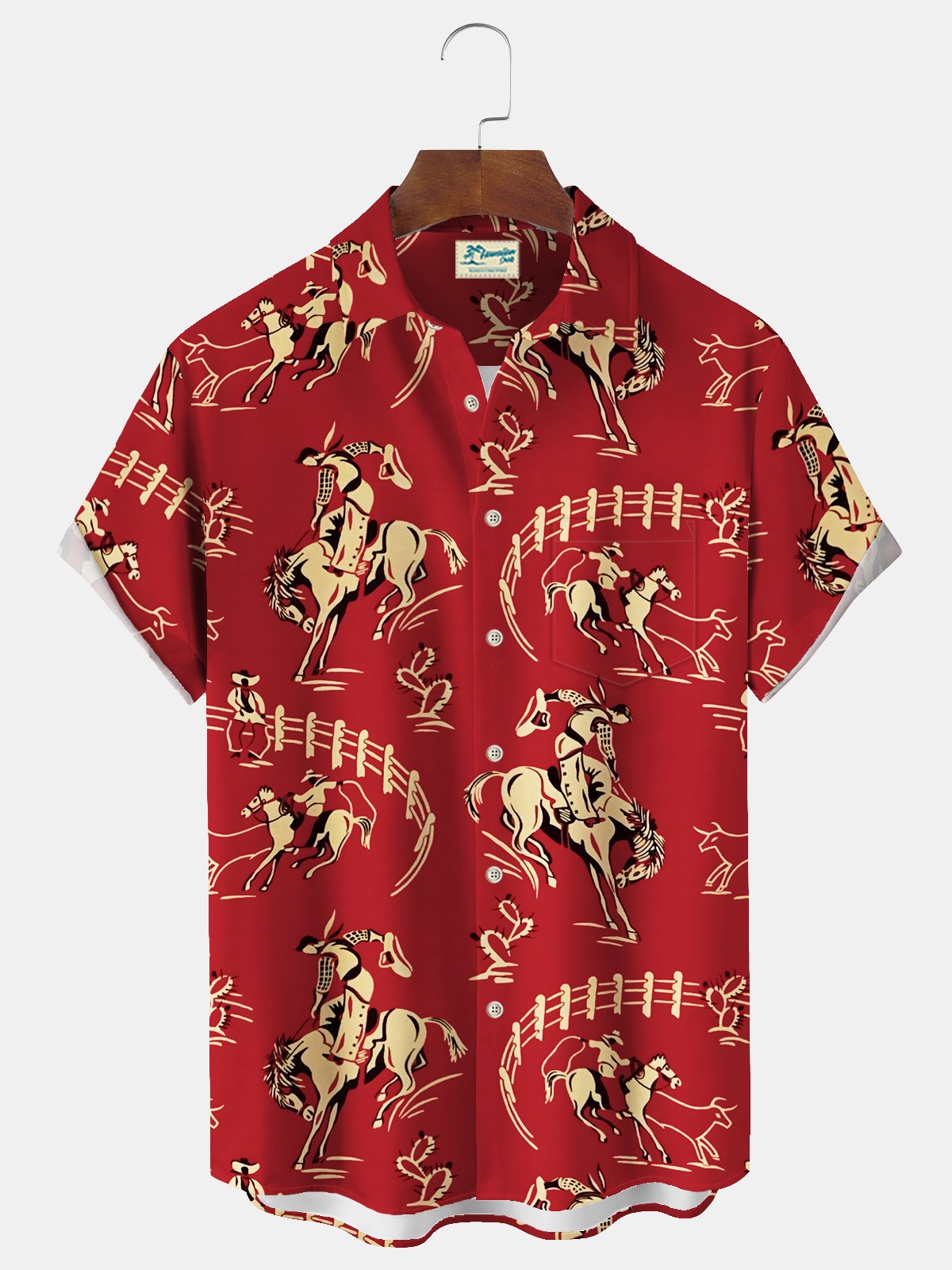 Royaura® Vintage Horse Print Men's Chest Pocket Stretch Shirt Big Tall