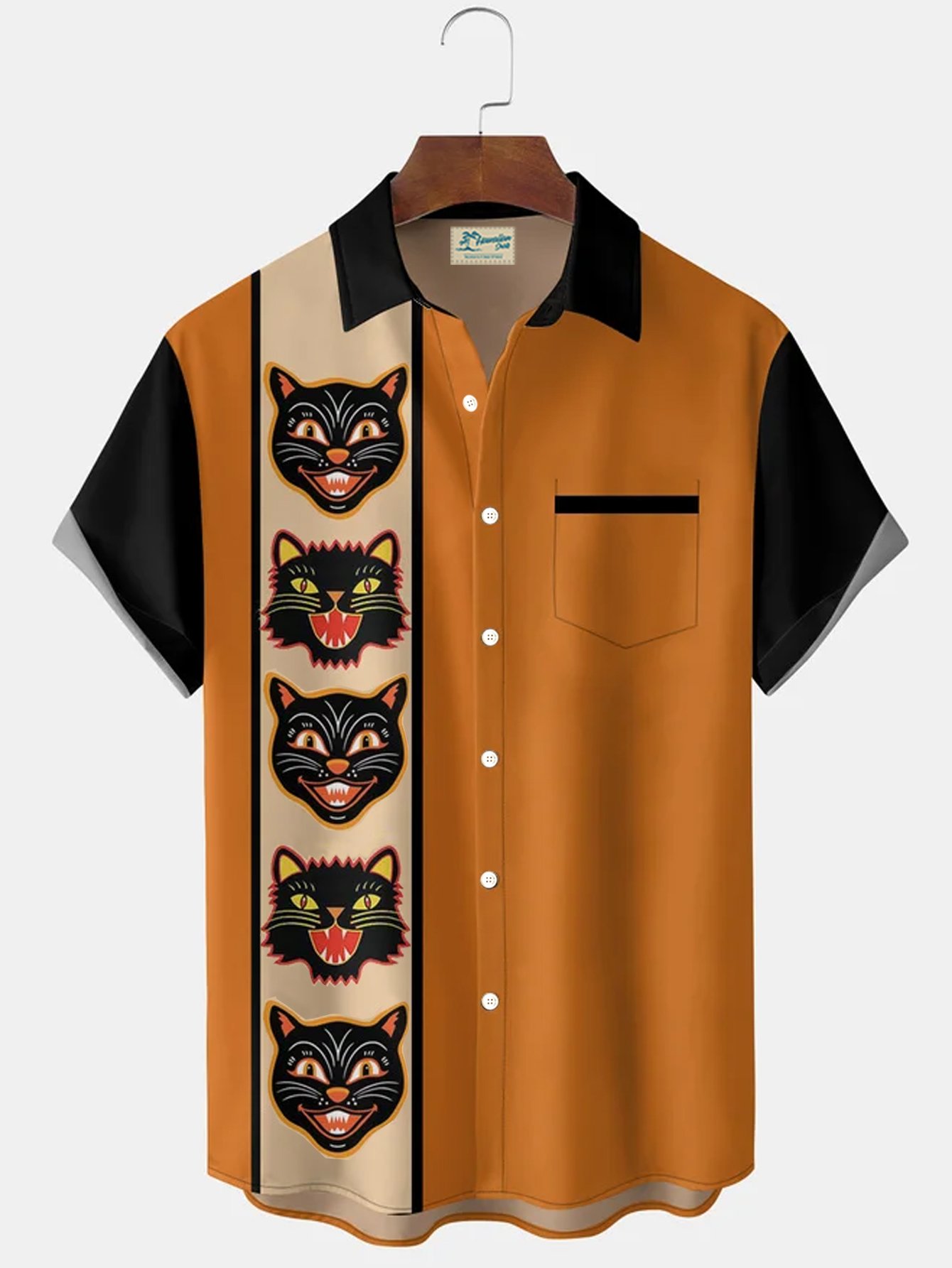 Royaura® Halloween Retro Bowling 3D Digital Print Men's Button Pocket Short Sleeve Shirt Big & Tall