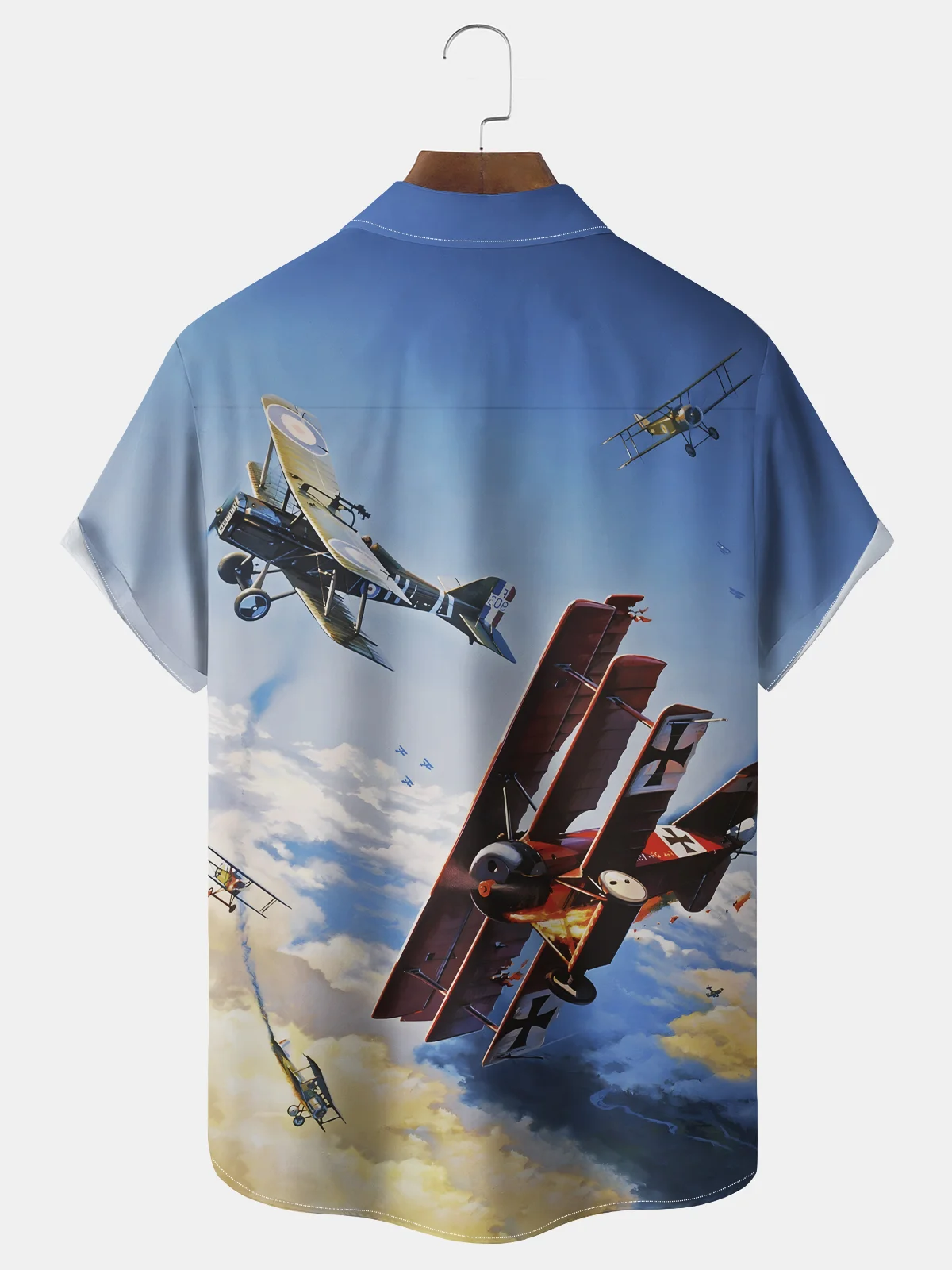 Royaura® Vintage Airplane Poster Print Chest Pocket Stretch Shirt Big Tall