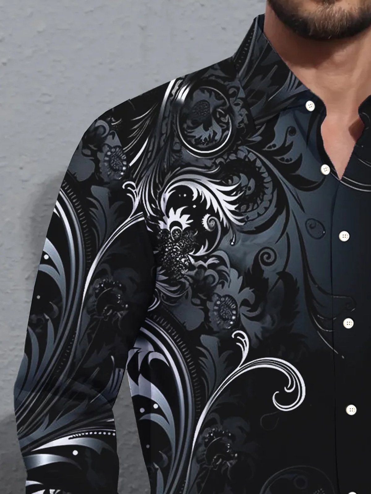 Royaura® Retro Gradient Floral 3D Digital Print Men's Button Pocket Long Sleeve Shirt Big & Tall