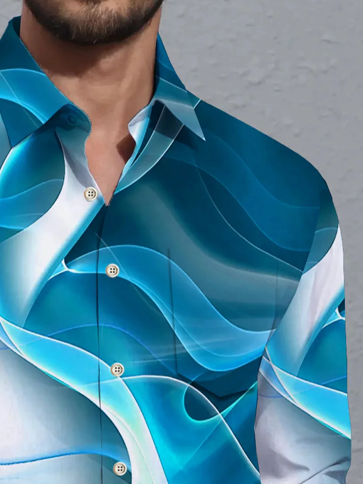 Royaura® Retro Gradient 3D Digital Print Men's Button Pocket Long Sleeve Shirt Big & Tall