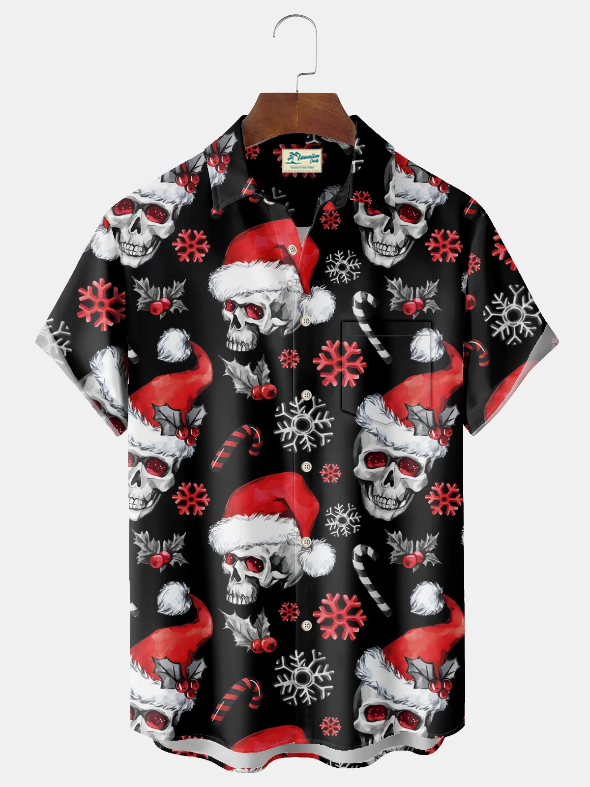 Royaura® Halloween Holiday Skull Print Men's Chest Pocket Stretch Shirt Big Tall