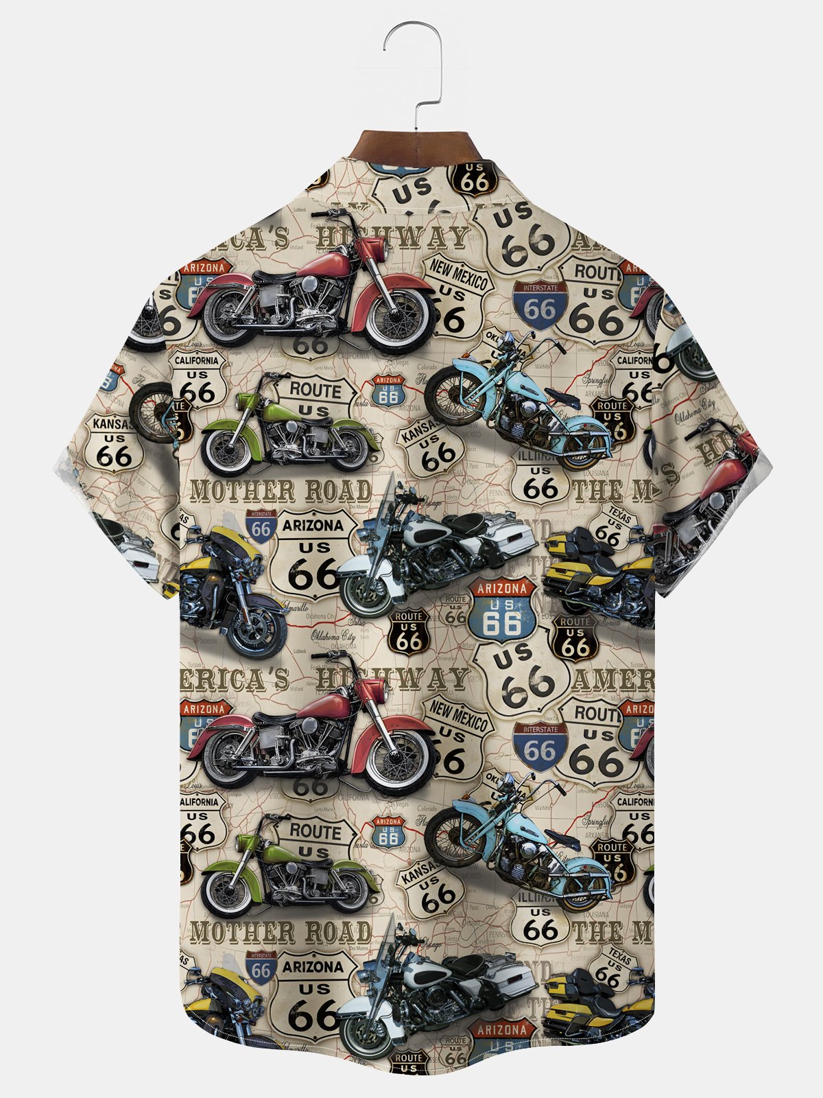 Royaura® Vintage Route 66 Motorcycle Print Chest Pocket Stretch Shirt Big Tall