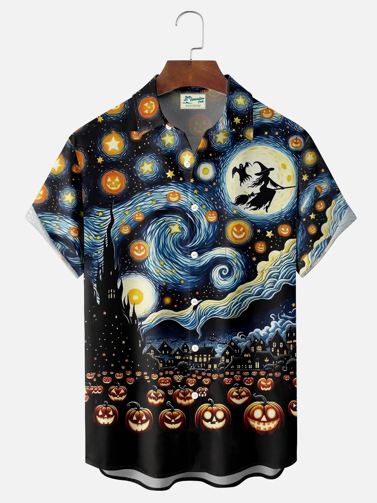 Royaura®Holiday Halloween 3D Digital Print Men's Button Pocket Short Sleeve Shirt Big & Tall