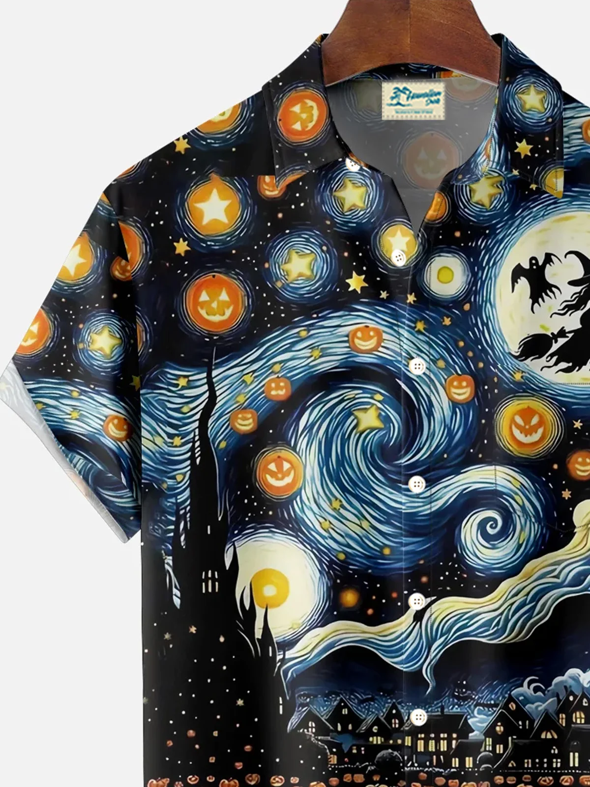 Royaura®Holiday Halloween 3D Digital Print Men's Button Pocket Short Sleeve Shirt Big & Tall