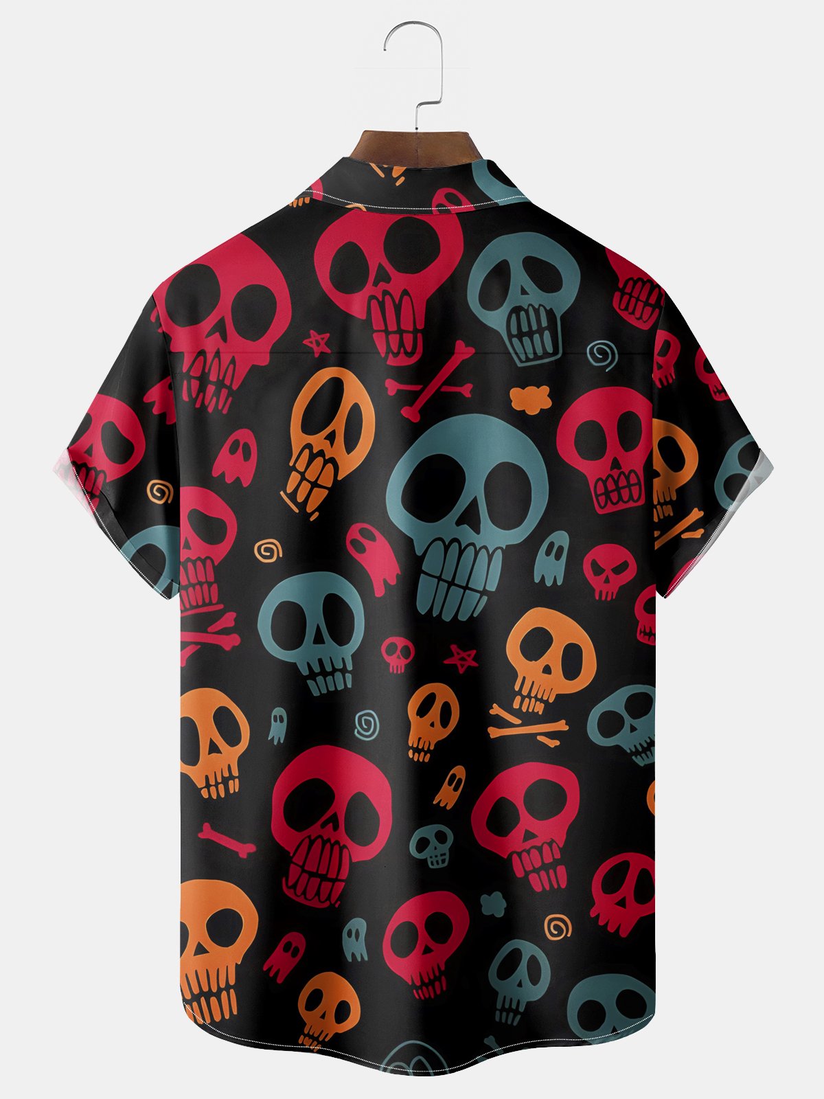 Royaura® Halloween Skull Print Men's Chest Pocket Stretch Shirt Big Tall