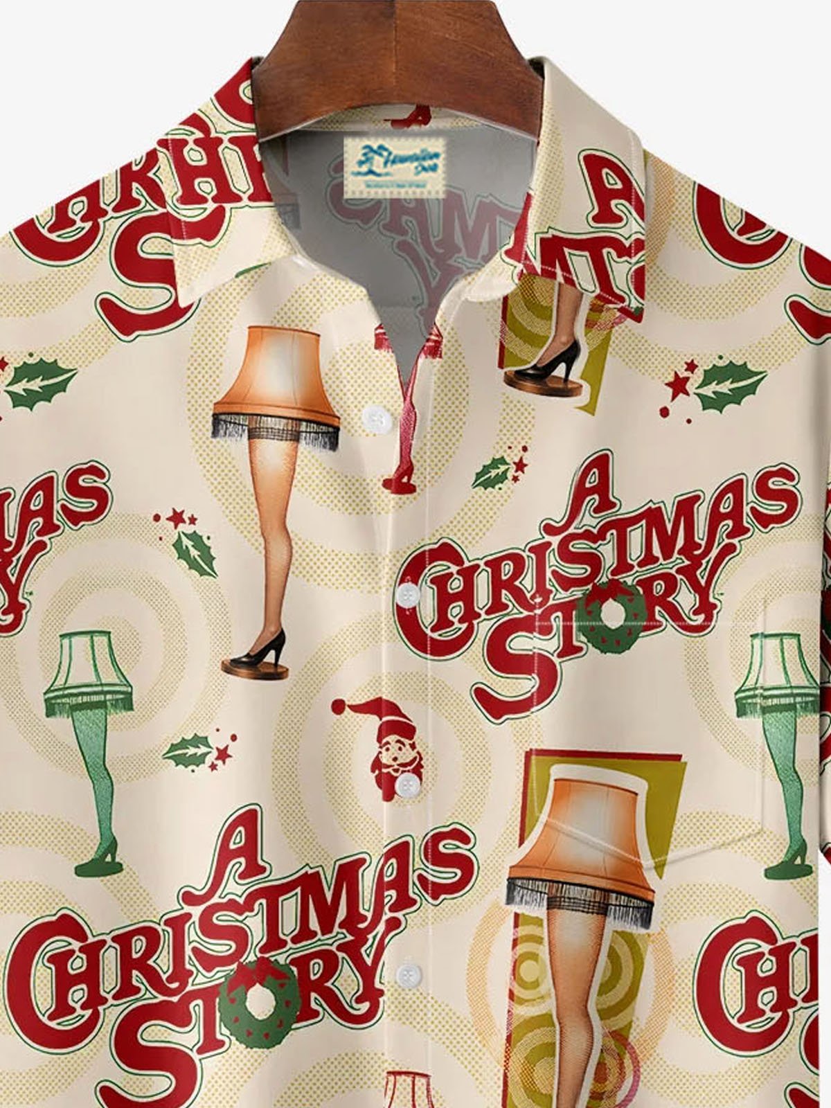 Royaura® Retro Christmas Movie 3D Digital Print Men's Button Pocket Short Sleeve Shirt Big & Tall