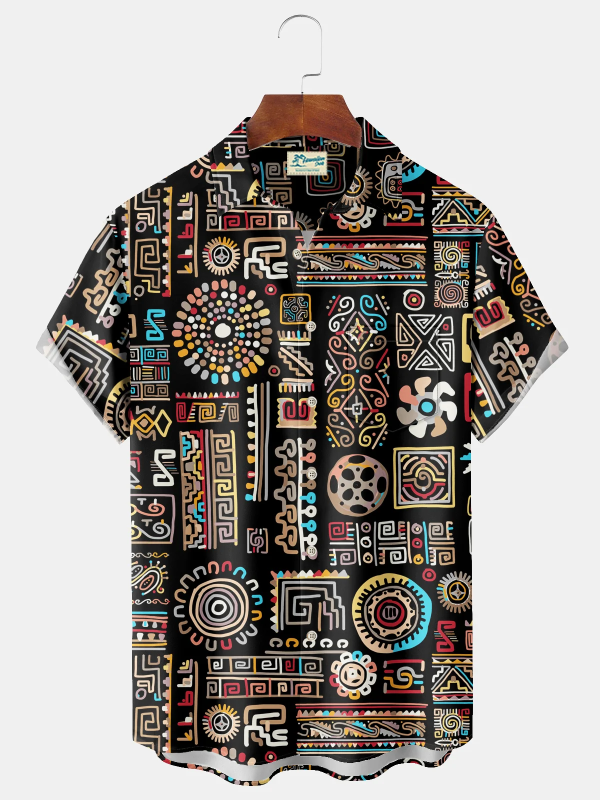 Royaura® Vintage Ethnic Graphic Print Chest Pocket Stretch Shirt Big Tall