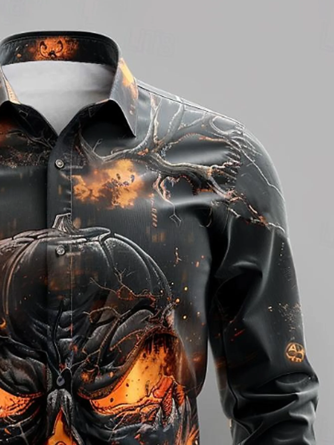 Royaura® Halloween Pumpkin 3D Digital Print Men's Button Pocket Long Sleeve Shirt Big & Tall