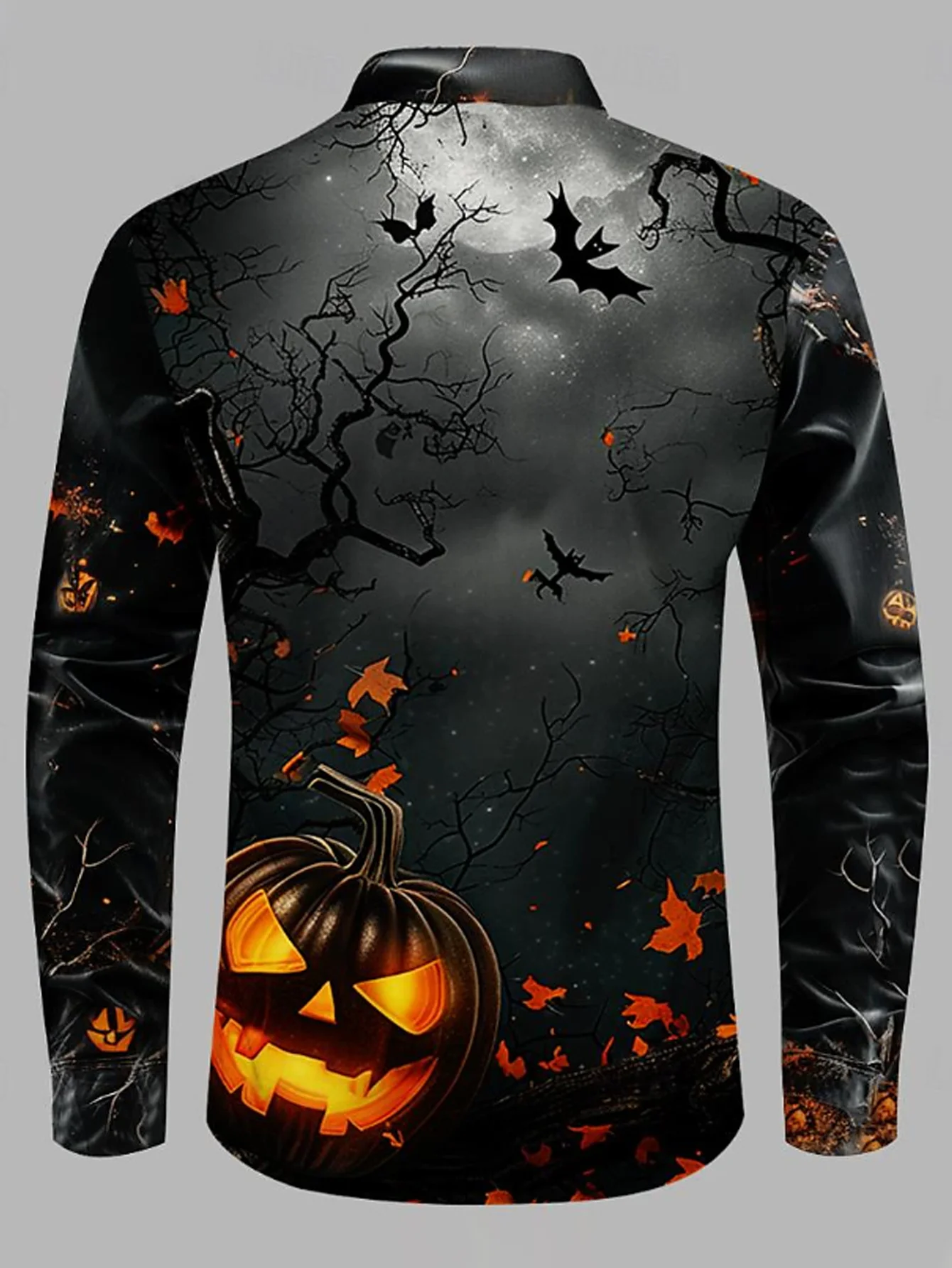 Royaura® Halloween Pumpkin 3D Digital Print Men's Button Pocket Long Sleeve Shirt Big & Tall