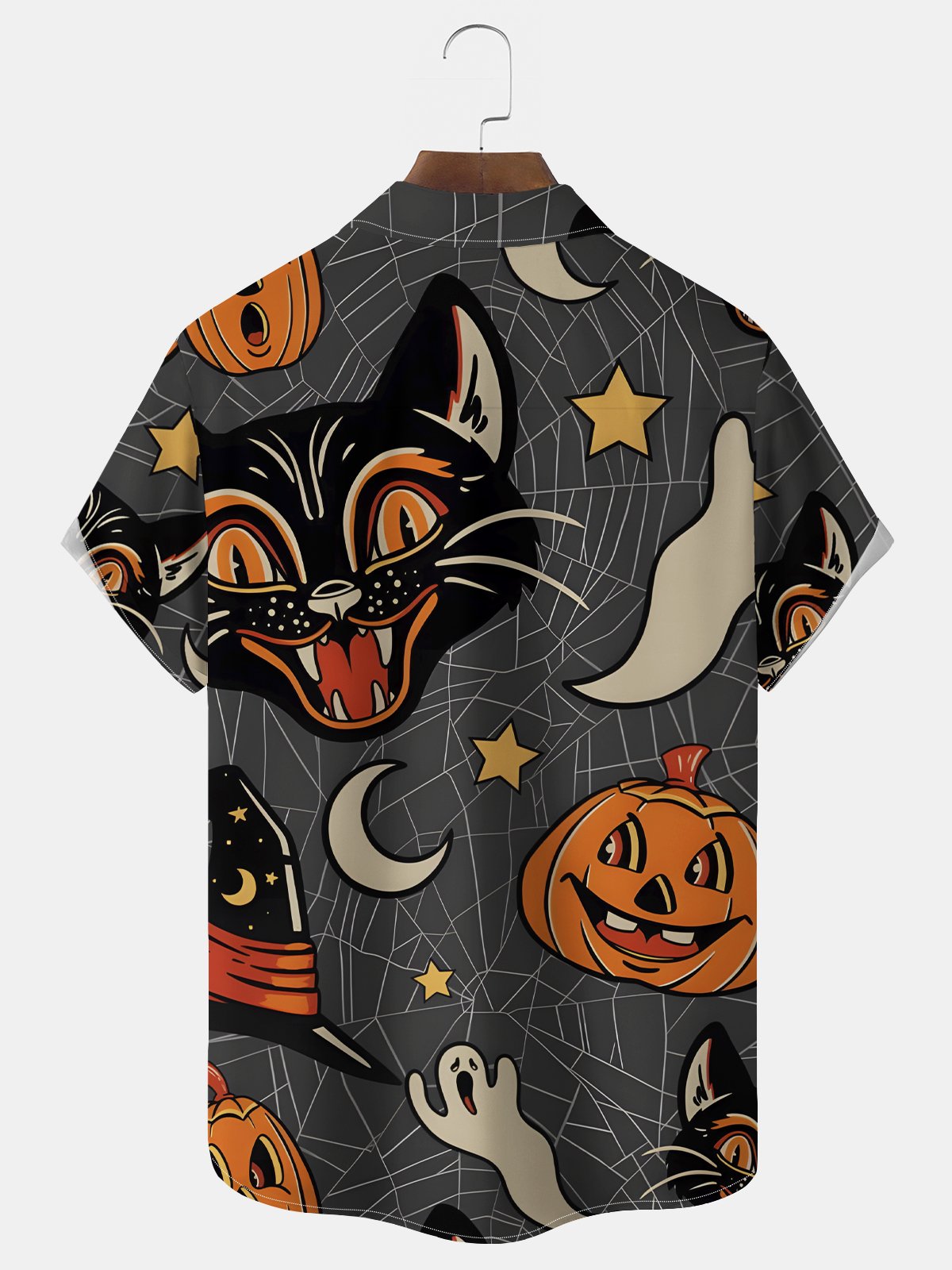 Royaura® Halloween Cartoon Print Men's Chest Pocket Stretch Shirt Big Tall