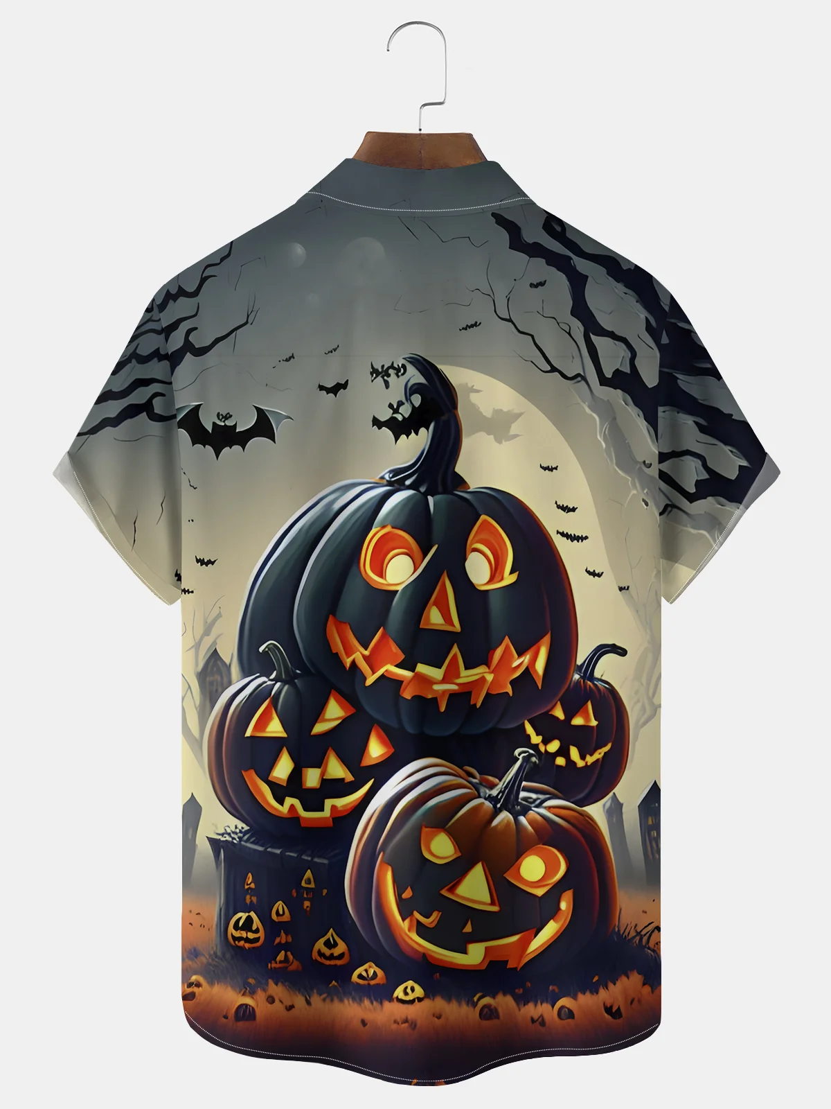 Royaura® Halloween Pumpkin Cartoon Print Men's Chest Pocket Stretch Shirt Big Tall