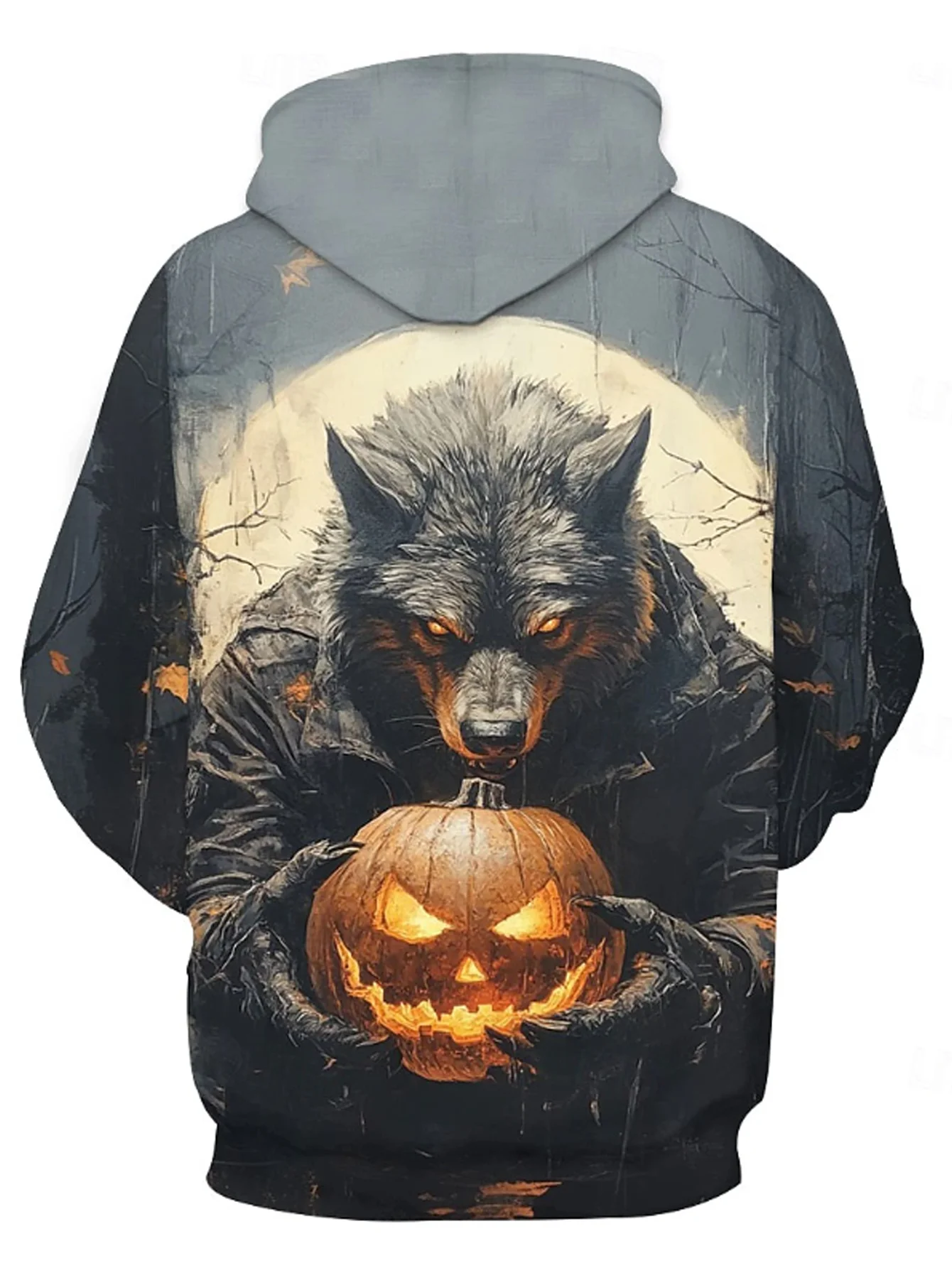 Royaura® Halloween Pumpkin 3D Digital Print Men's Drawstring Hooded Sweatshirt Big & Tall