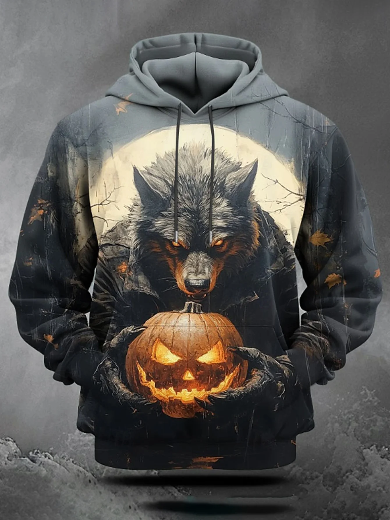 Royaura® Halloween Pumpkin 3D Digital Print Men's Drawstring Hooded Sweatshirt Big & Tall