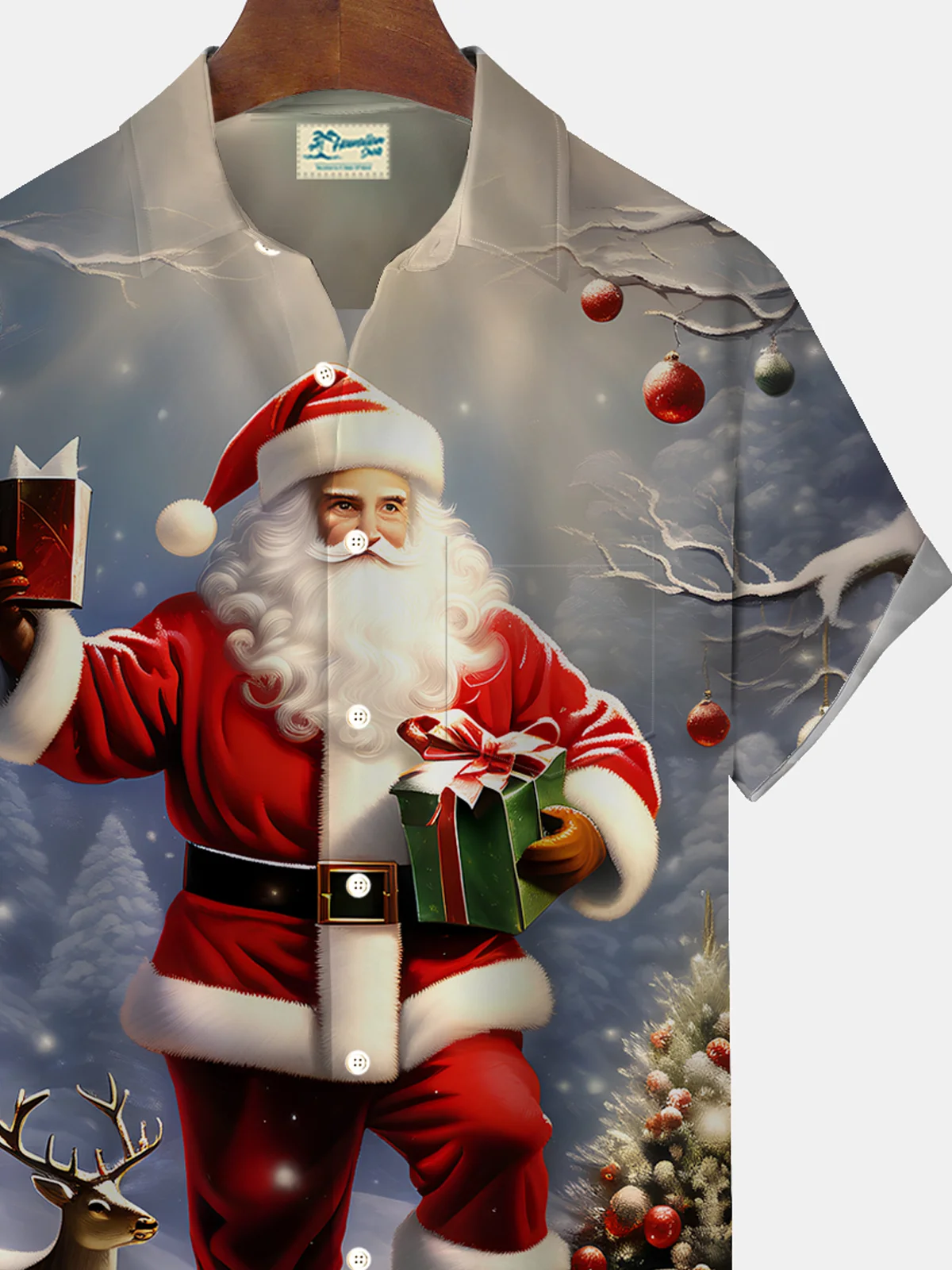 Royaura® Christmas Santa Gradient 3D Digital Print Men's Button Pocket Short Sleeve Shirt Big & Tall