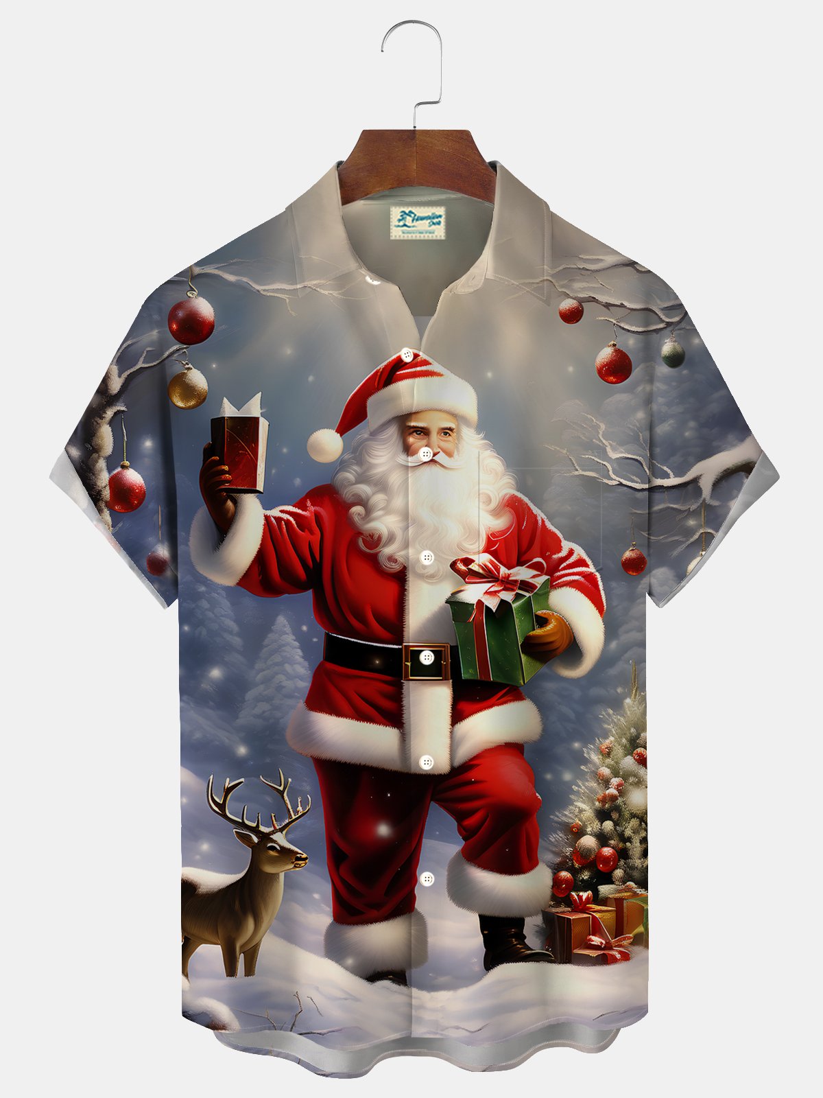 Royaura® Christmas Santa Gradient 3D Digital Print Men's Button Pocket Short Sleeve Shirt Big & Tall