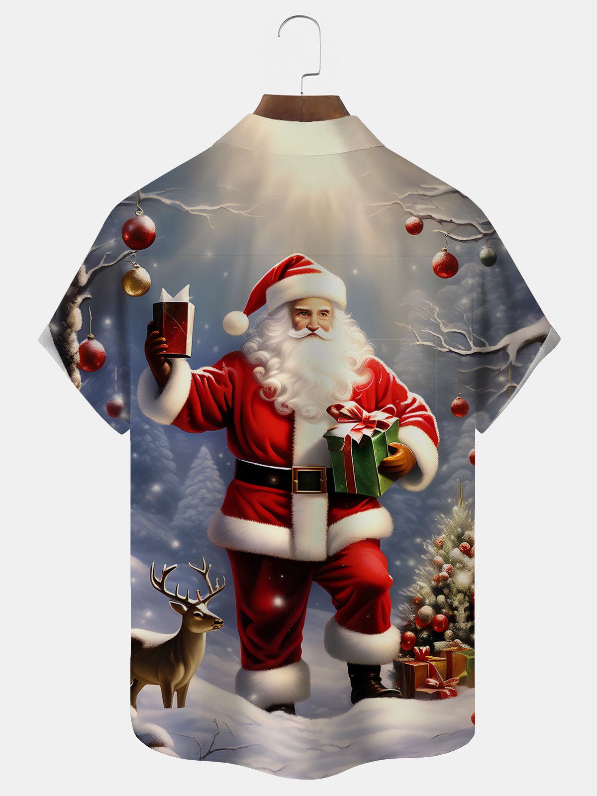 Royaura® Christmas Santa Gradient 3D Digital Print Men's Button Pocket Short Sleeve Shirt Big & Tall