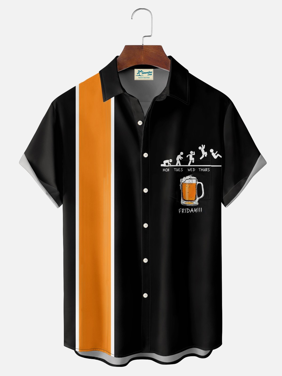 Royaura® Retro Bowling Fun Beer 3D Digital Printing Men's Button Pocket Short Sleeve Shirt Big & Tall