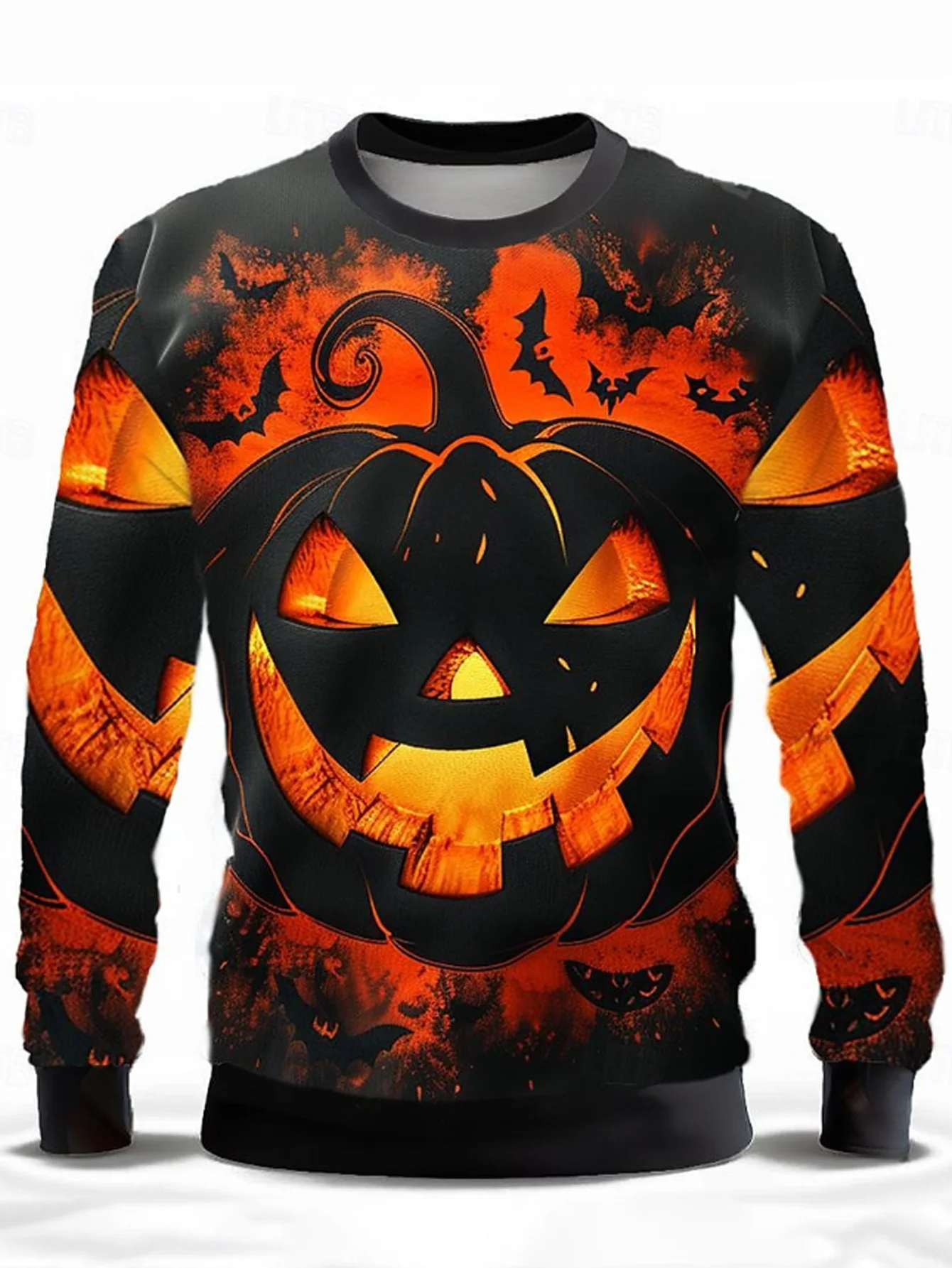 Royaura® Halloween Pumpkin 3D Digital Printing Men's Round Neck Sweatshirt Big & Tall