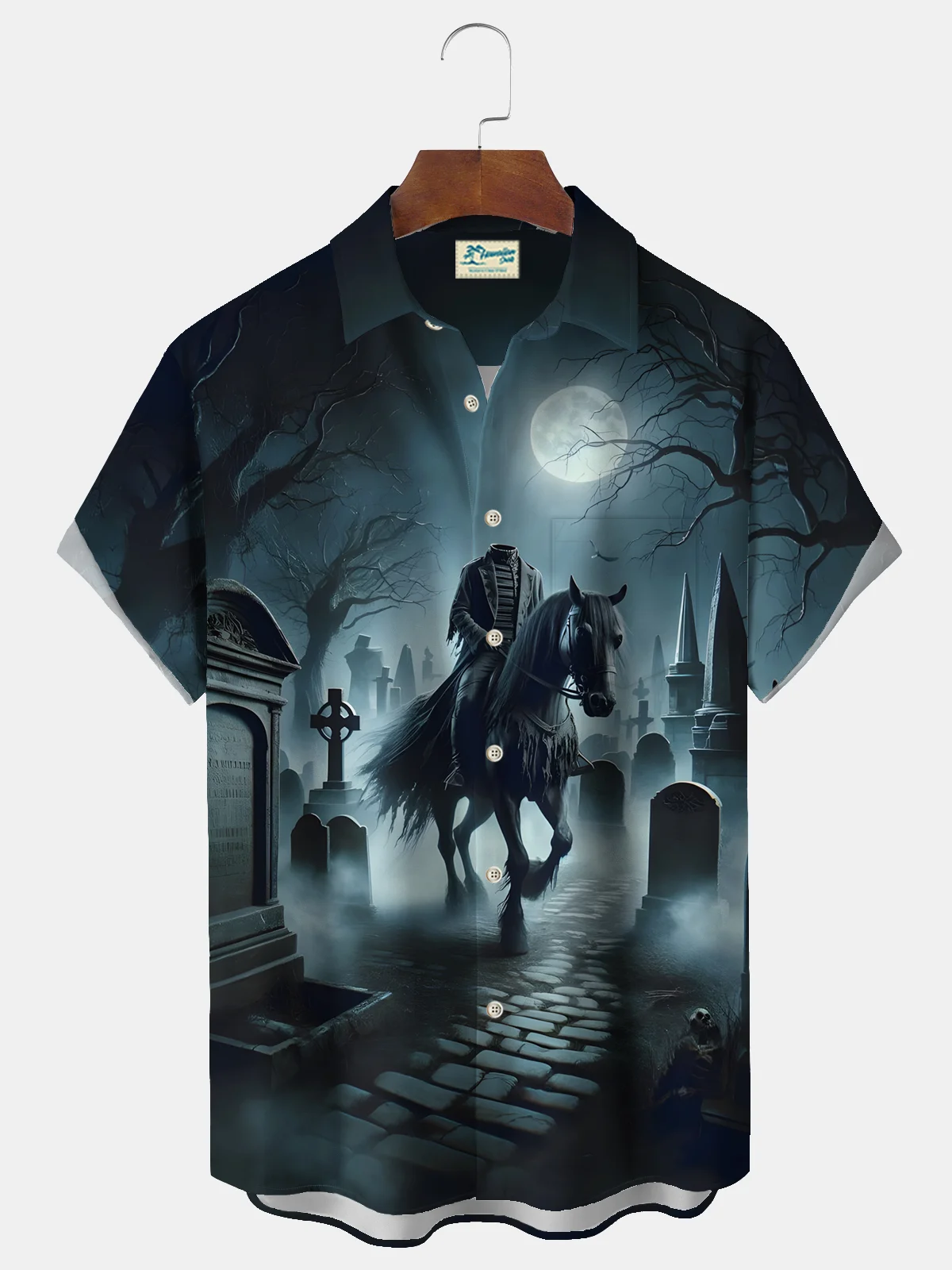 Royaura® Halloween Knight Print Men's Chest Pocket Stretch Shirt Big Tall