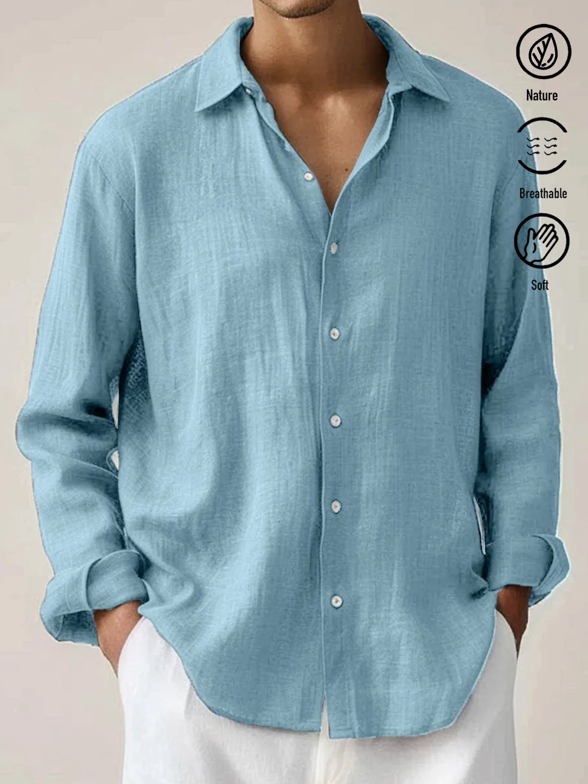 Royaura® Casual Basic Blue Bamboo Linen 3D Digital Printing Men's Button Long Sleeve Shirt Big & Tall