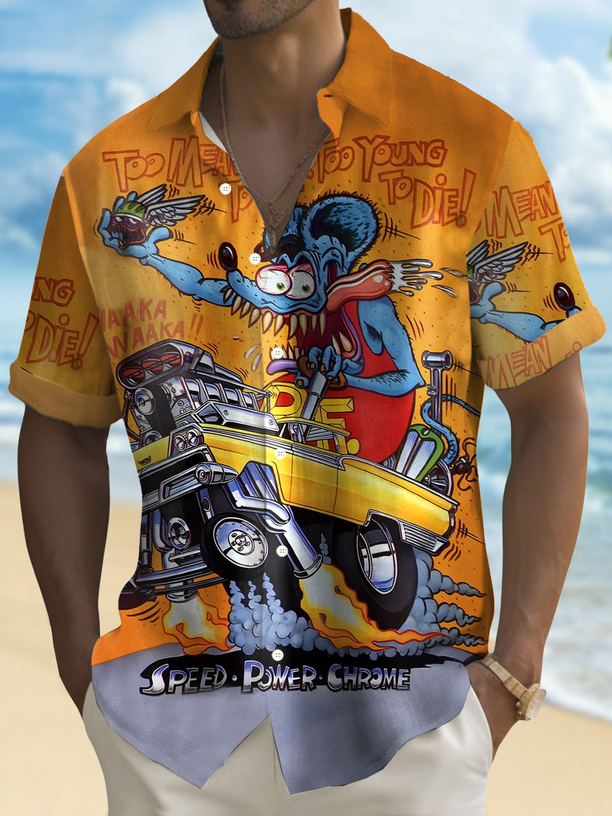 Royaura® Retro Cartoon 3D Digital Printing Men's Button Pocket Long Sleeve Shirt Big & Tall