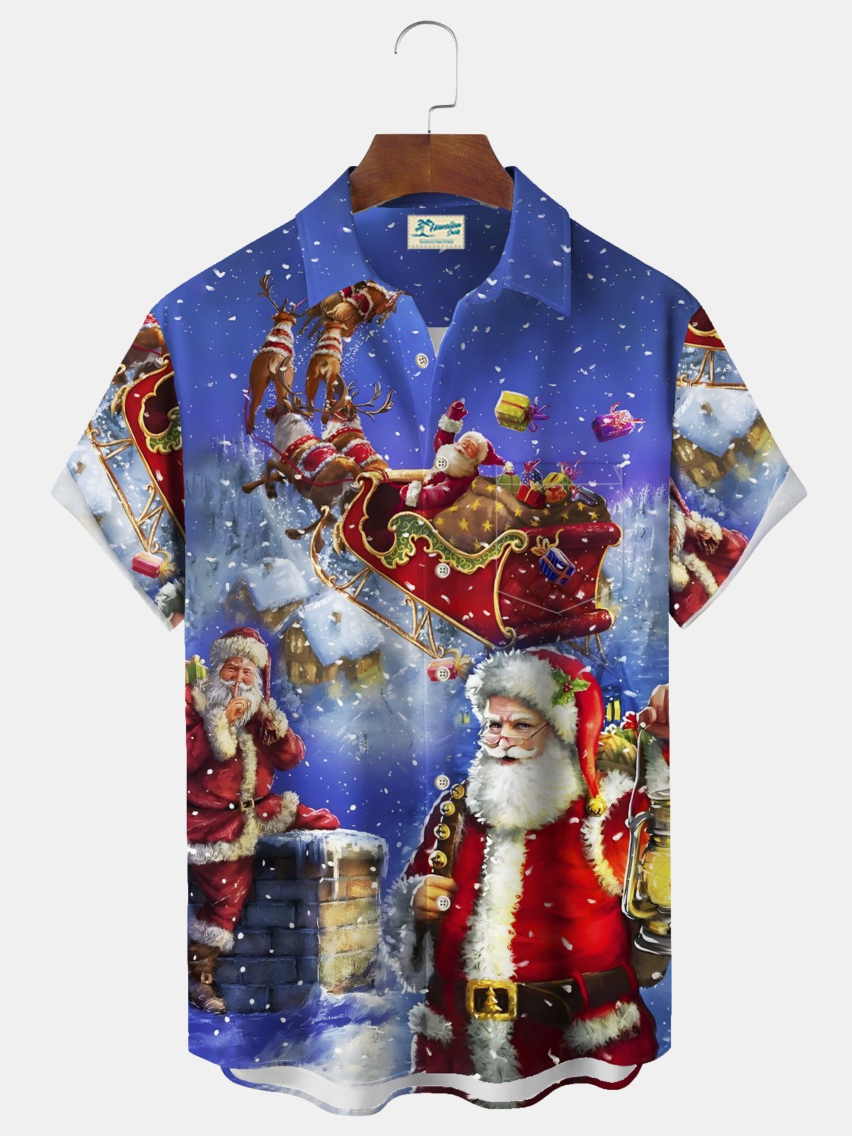 Royaura® Christmas Print Men's Chest Pocket Stretch Shirt Big Tall