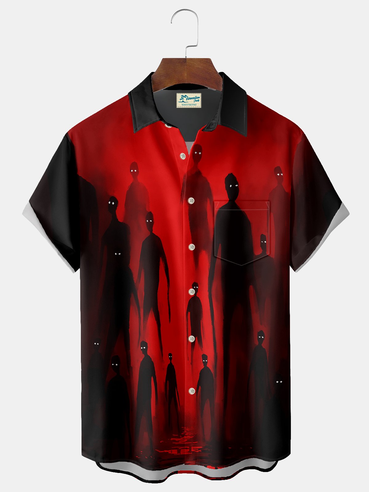 Royaura® Halloween Ghost Print Men's Chest Pocket Stretch Shirt Big Tall