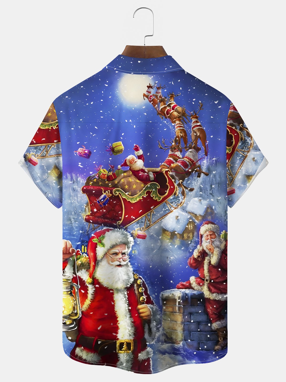 Royaura® Christmas Print Men's Chest Pocket Stretch Shirt Big Tall