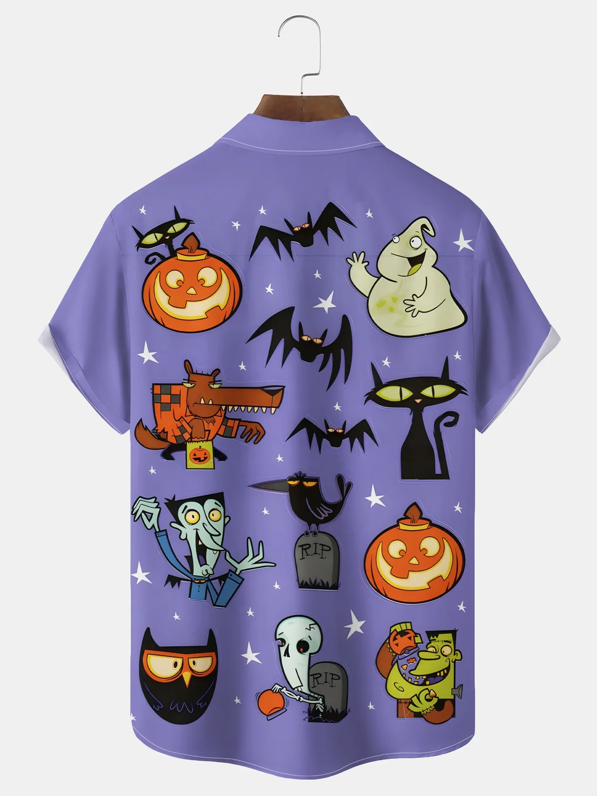 Royaura® Halloween Cartoon Print Men's Chest Pocket Stretch Shirt Big Tall