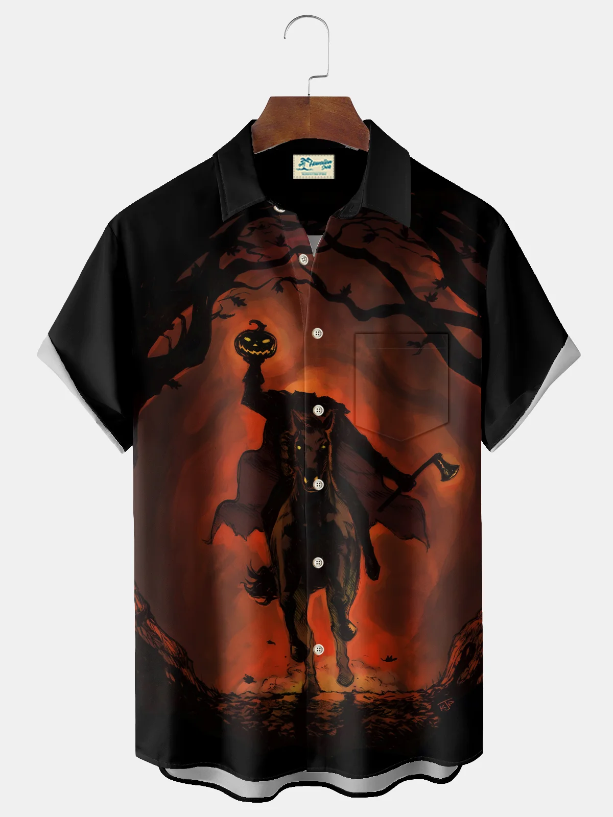 Royaura® Halloween Knight Print Men's Chest Pocket Stretch Shirt Big Tall