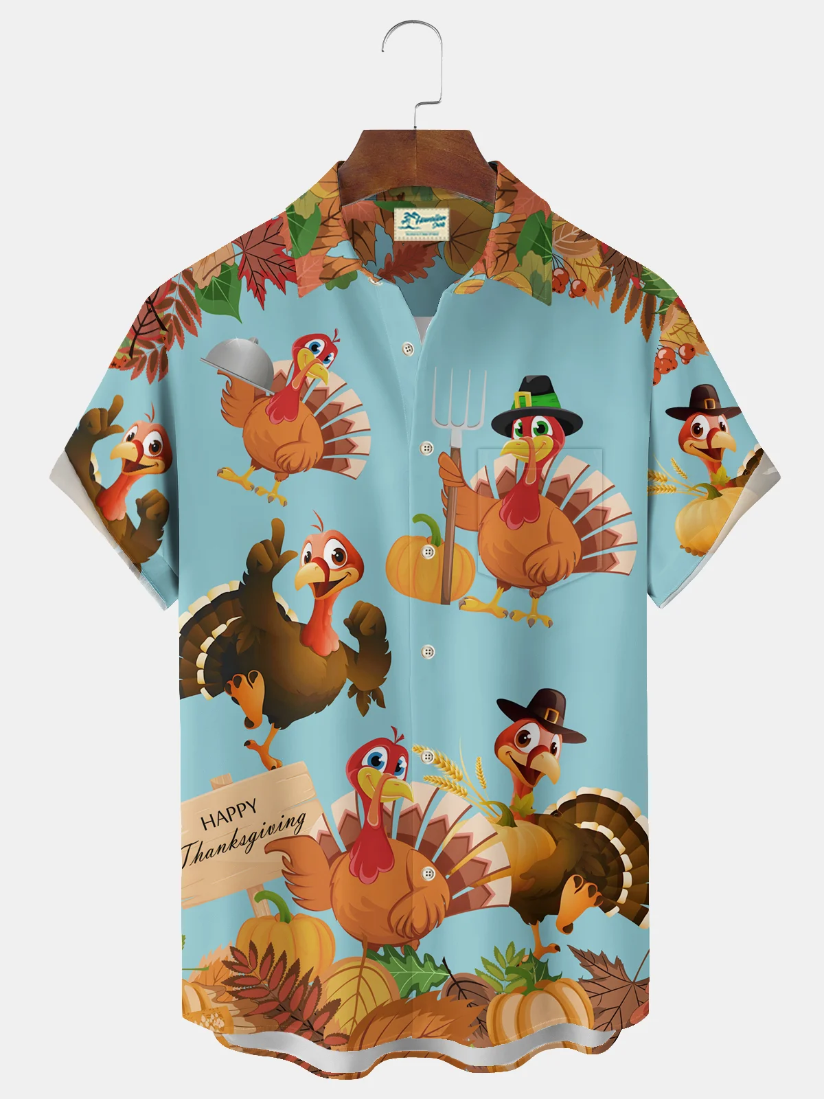 Royaura® Thanksgiving Turkey Print Men's Breast Pocket Stretch Shirt Big Tall