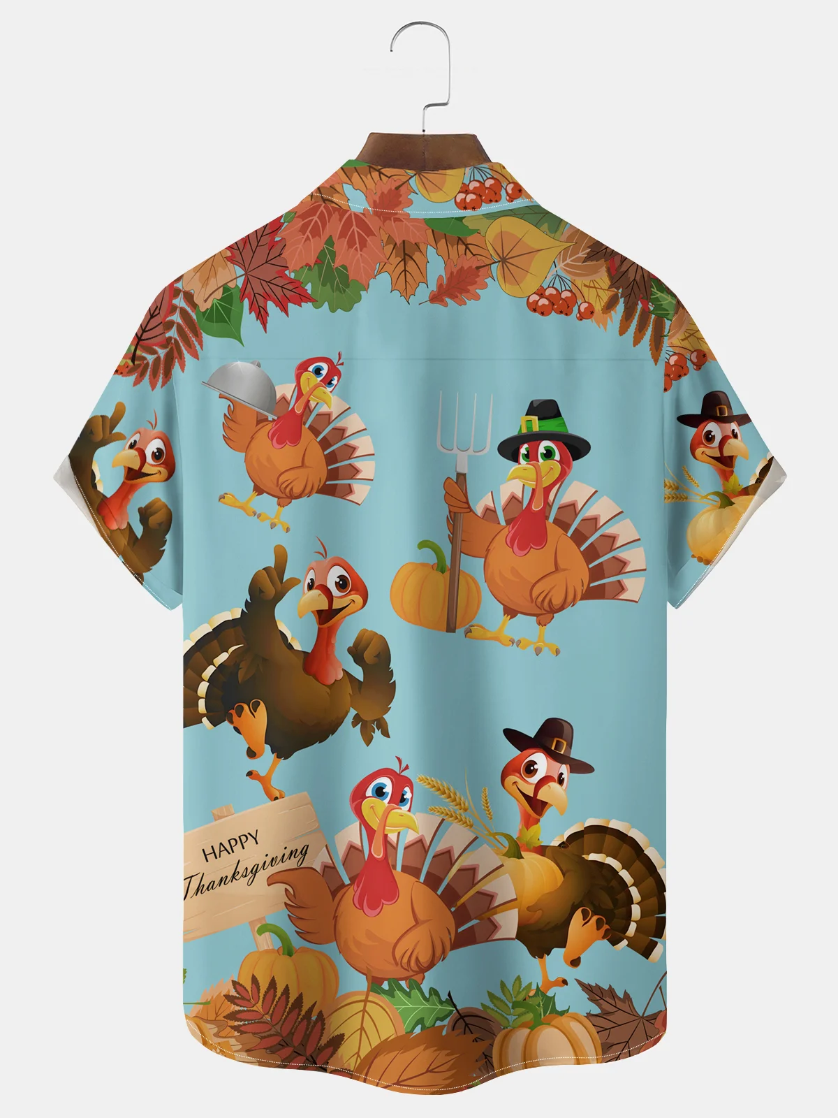 Royaura® Thanksgiving Turkey Print Men's Breast Pocket Stretch Shirt Big Tall