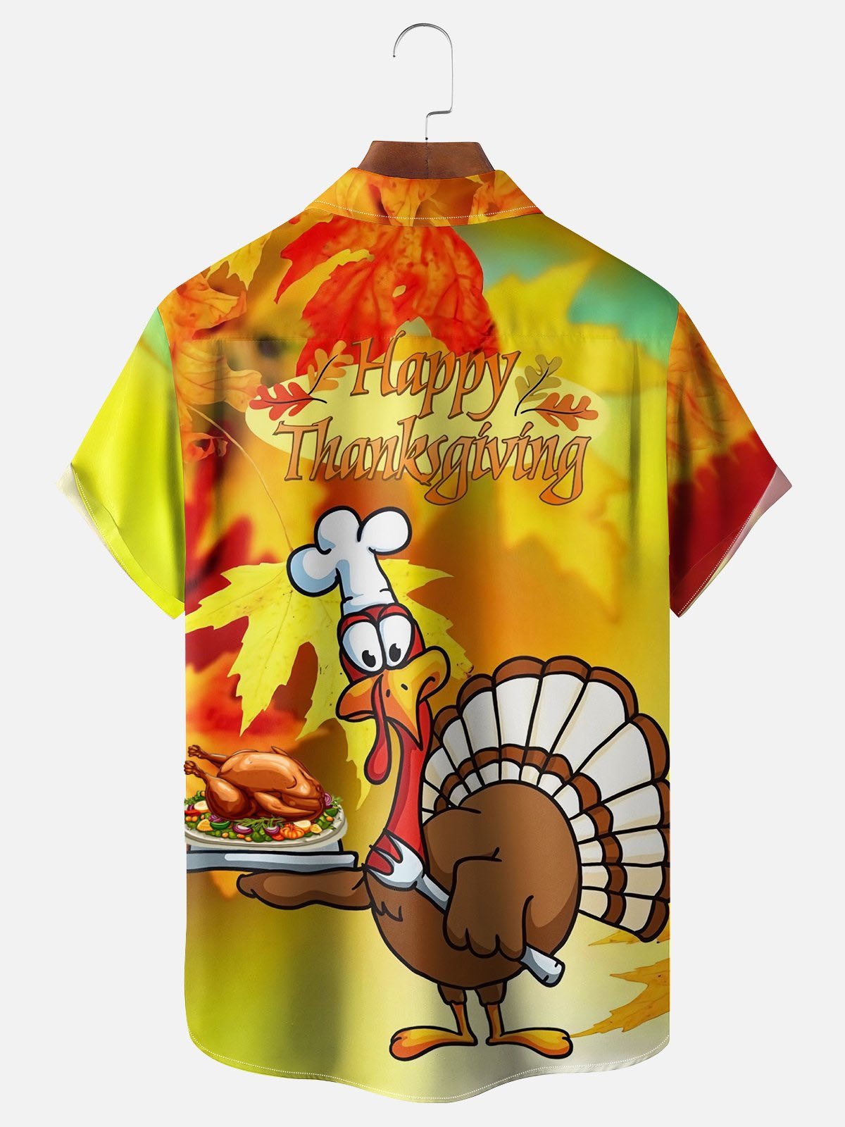 Royaura® Thanksgiving Turkey 3D Digital Print Men's Button Pocket Short Sleeve Shirt Big & Tall