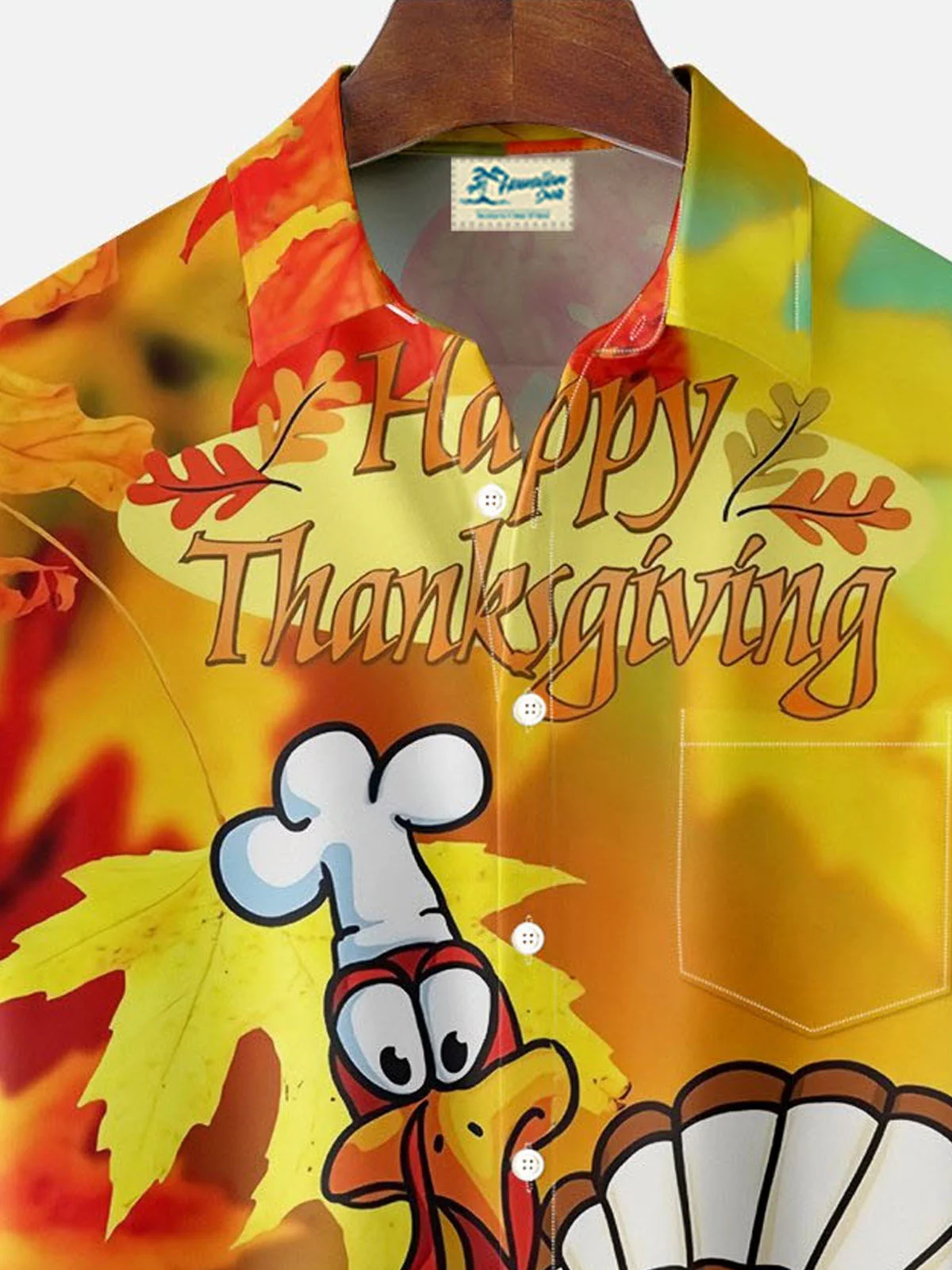 Royaura® Thanksgiving Turkey 3D Digital Print Men's Button Pocket Short Sleeve Shirt Big & Tall