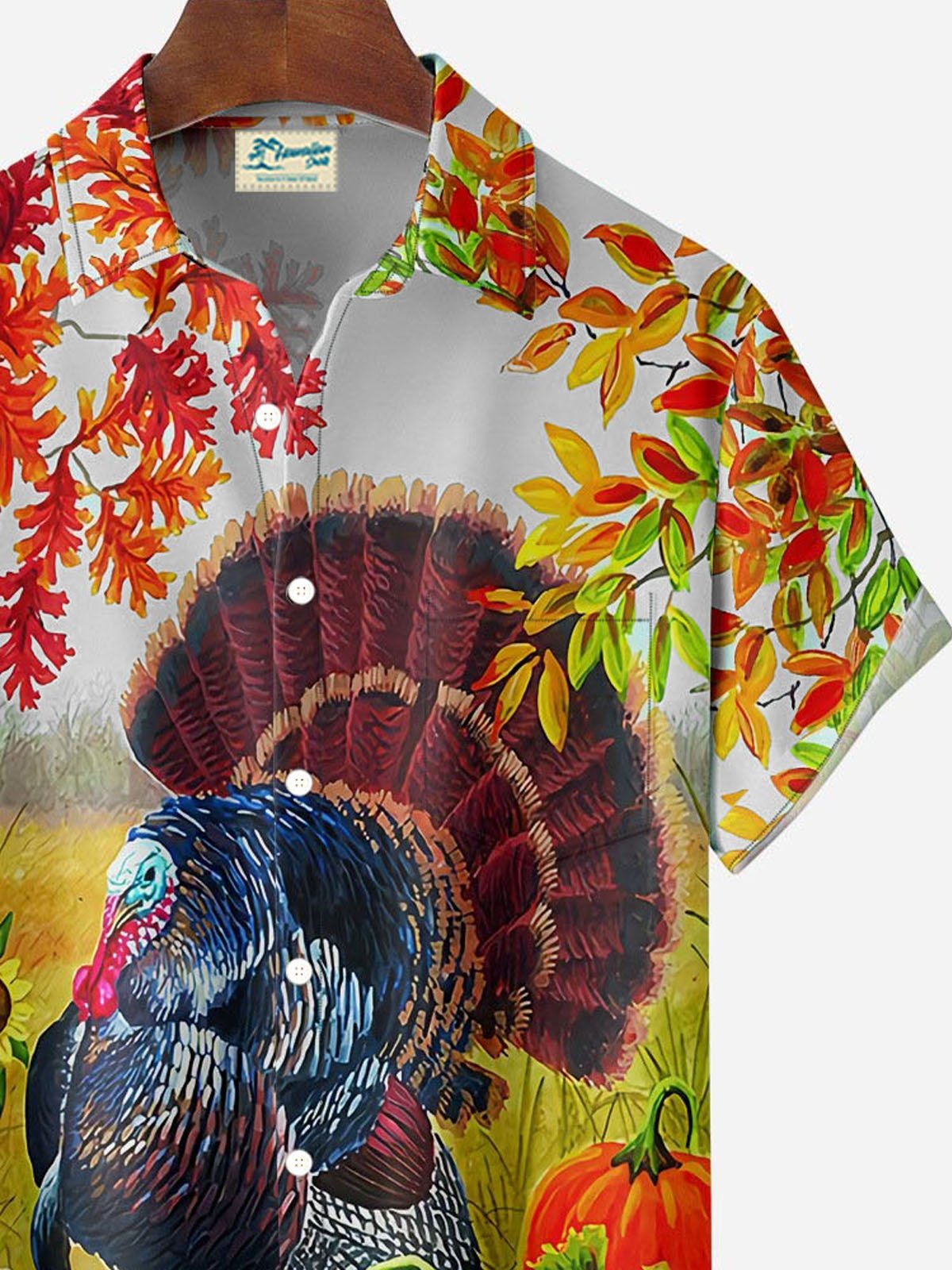 Royaura® Thanksgiving Turkey 3D Digital Print Men's Button Pocket Short Sleeve Shirt Big & Tall