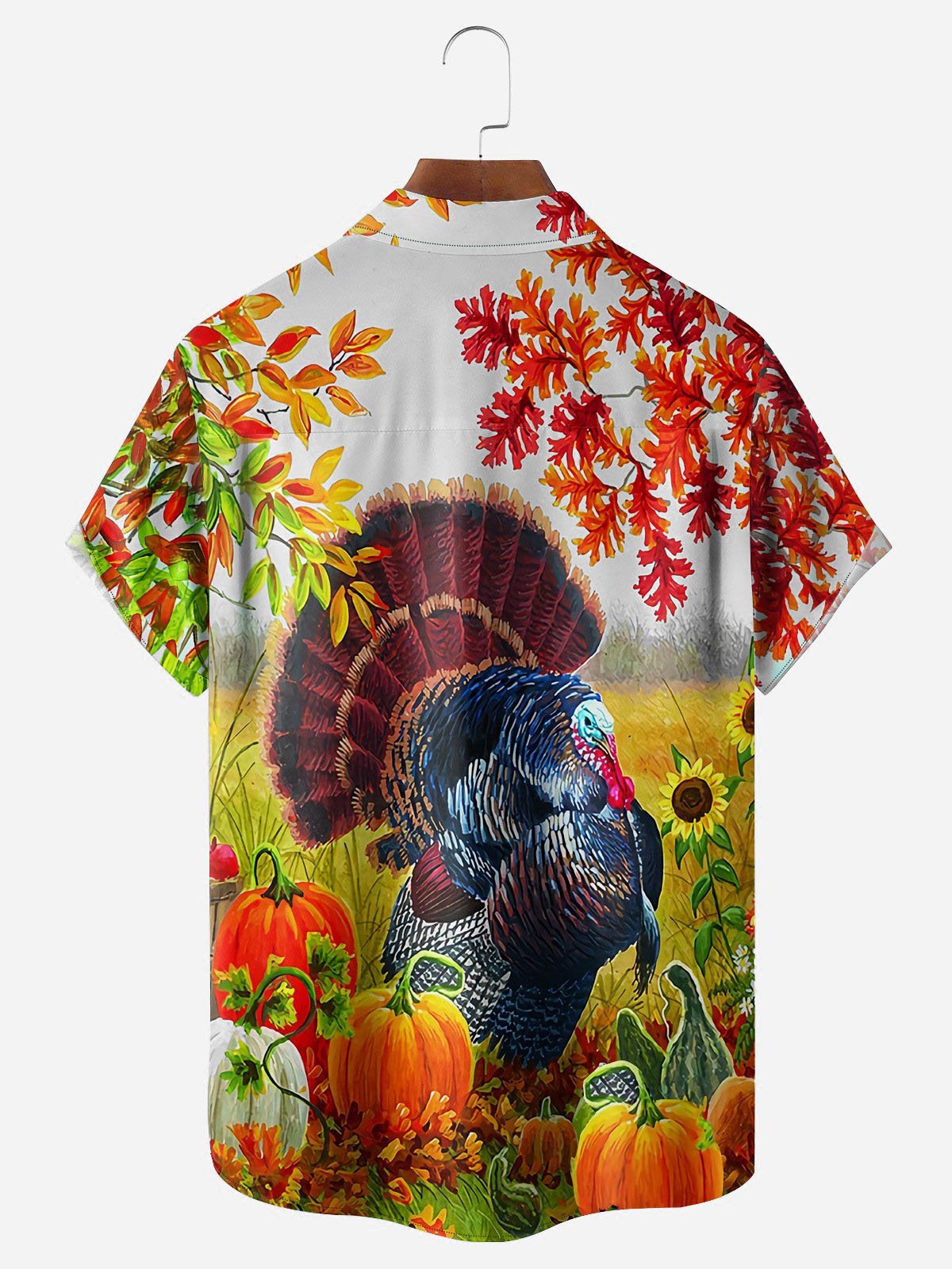 Royaura® Thanksgiving Turkey 3D Digital Print Men's Button Pocket Short Sleeve Shirt Big & Tall