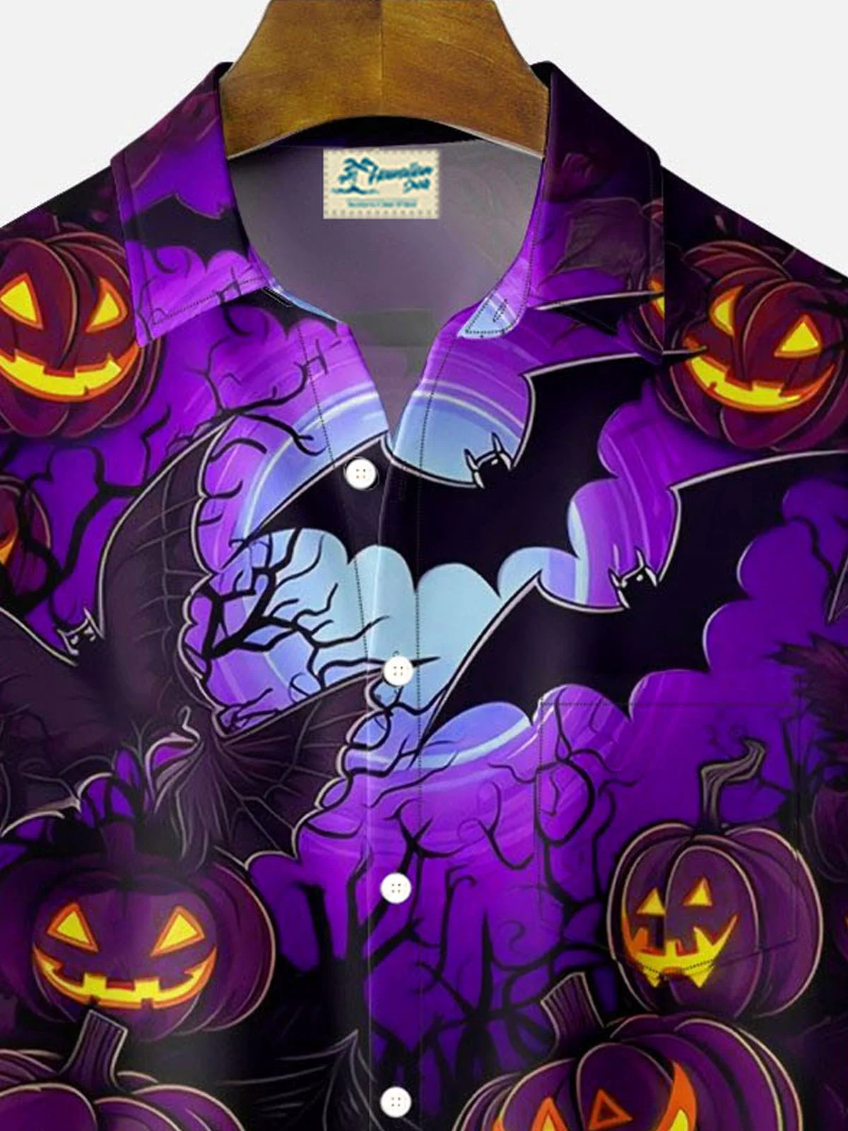 Royaura® Halloween Pumpkin 3D Digital Print Men's Button Pocket Short Sleeve Shirt Big & Tall