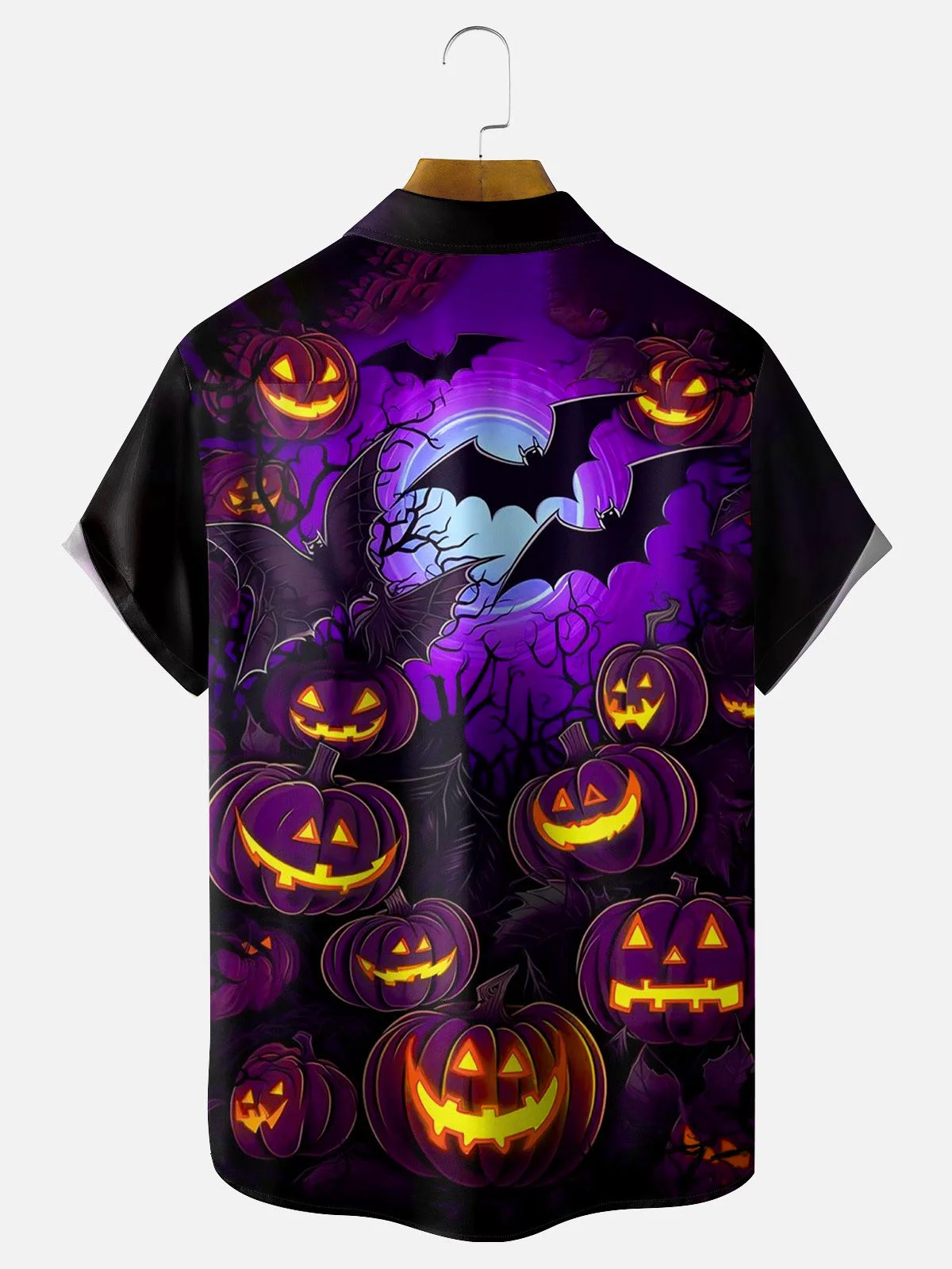 Royaura® Halloween Pumpkin 3D Digital Print Men's Button Pocket Short Sleeve Shirt Big & Tall