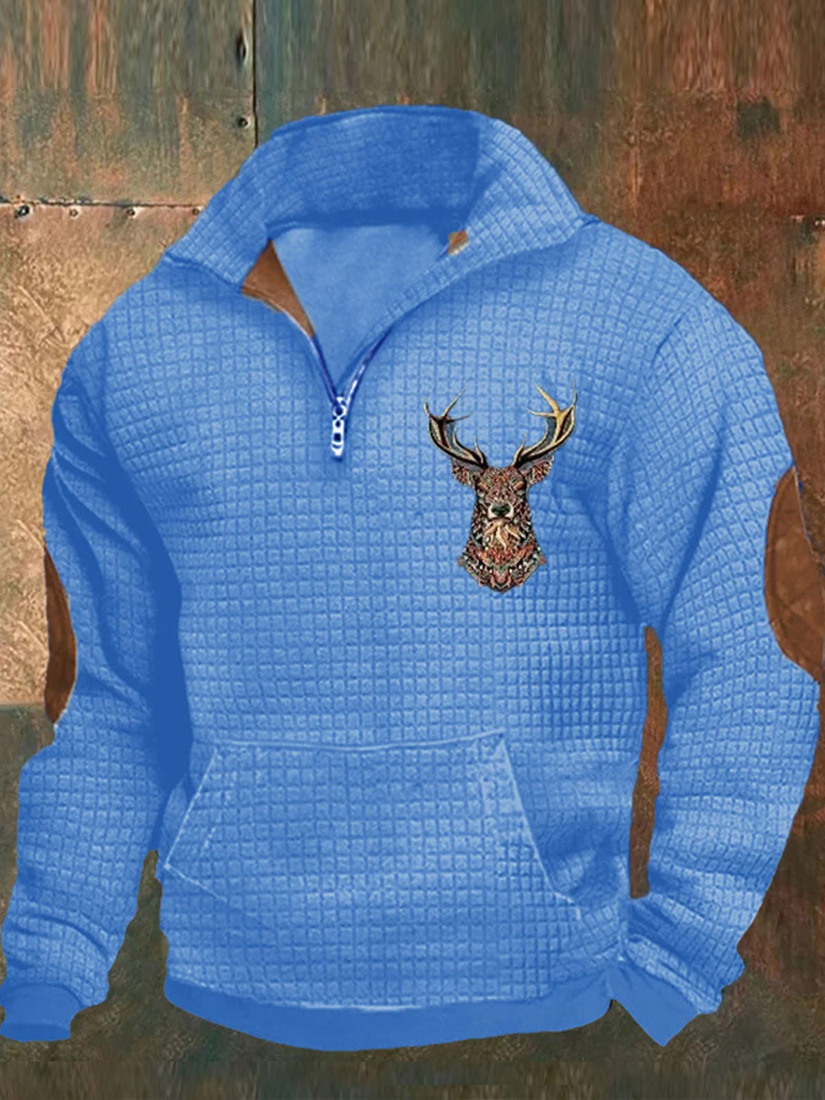 Royaura® Retro Western Waffle Antelope 3D Print Men's Zipper Long Sleeve Sweatshirt Big & Tall