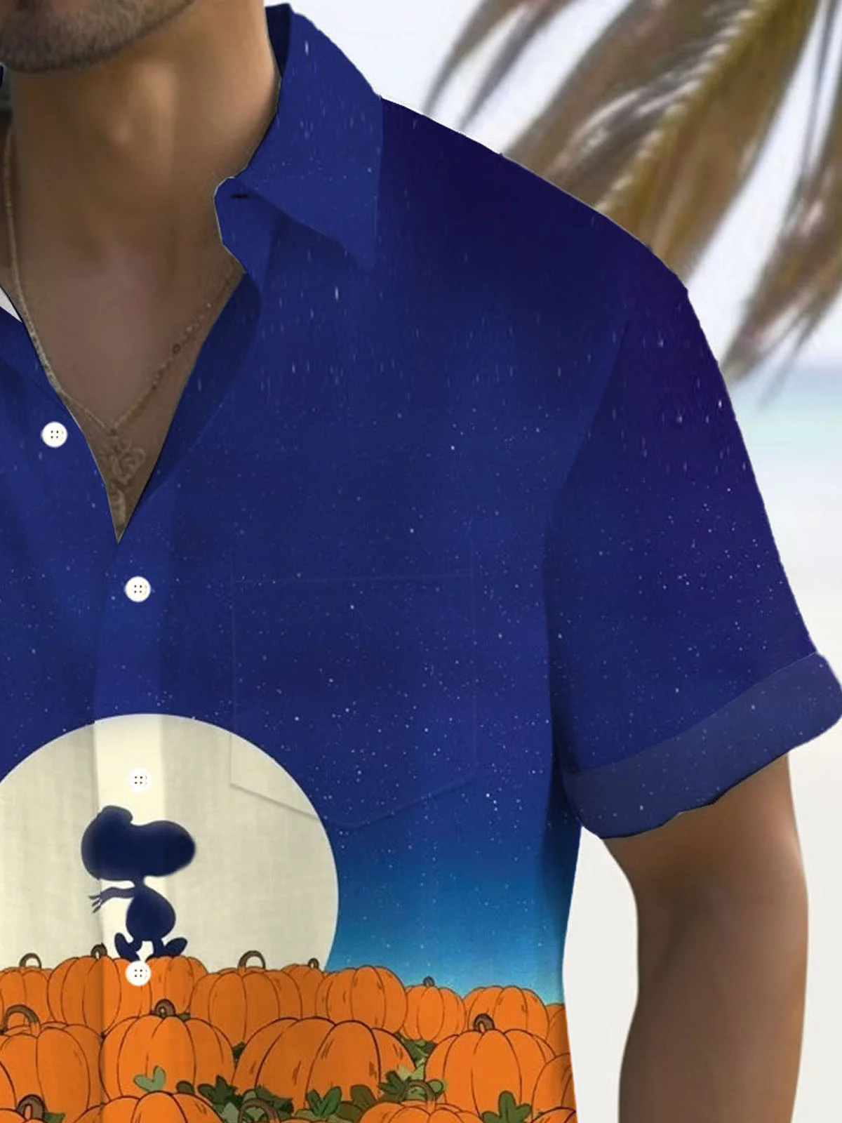 Royaura® Holiday Halloween Pumpkin Cartoon 3D Digital Print Men's Button Pocket Short Sleeve Shirt Big & Tall