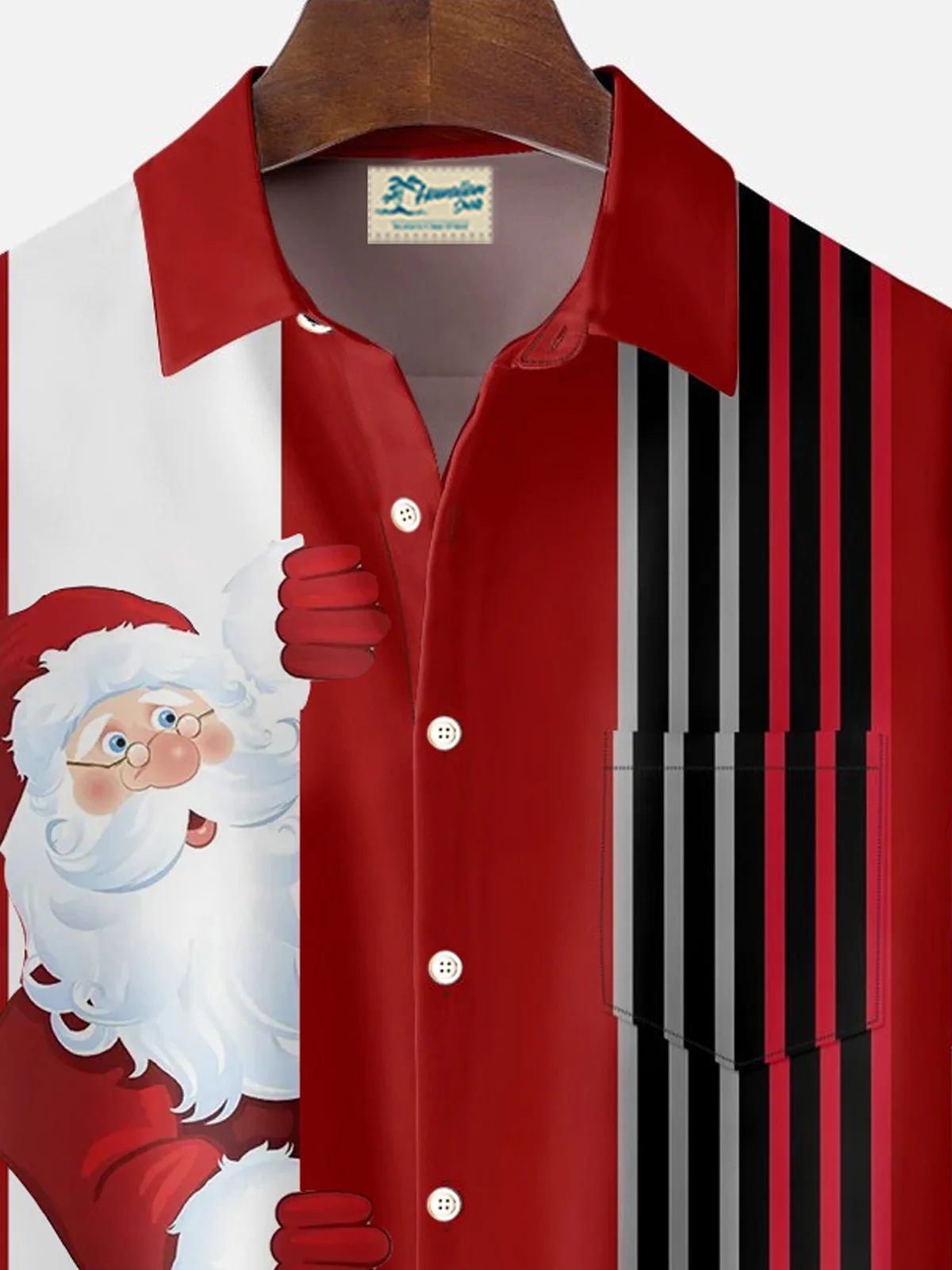 Royaura® Christmas Santa Hat Retro Bowling 3D Digital Print Men's Button Pocket Short Sleeve Shirt Big & Tall