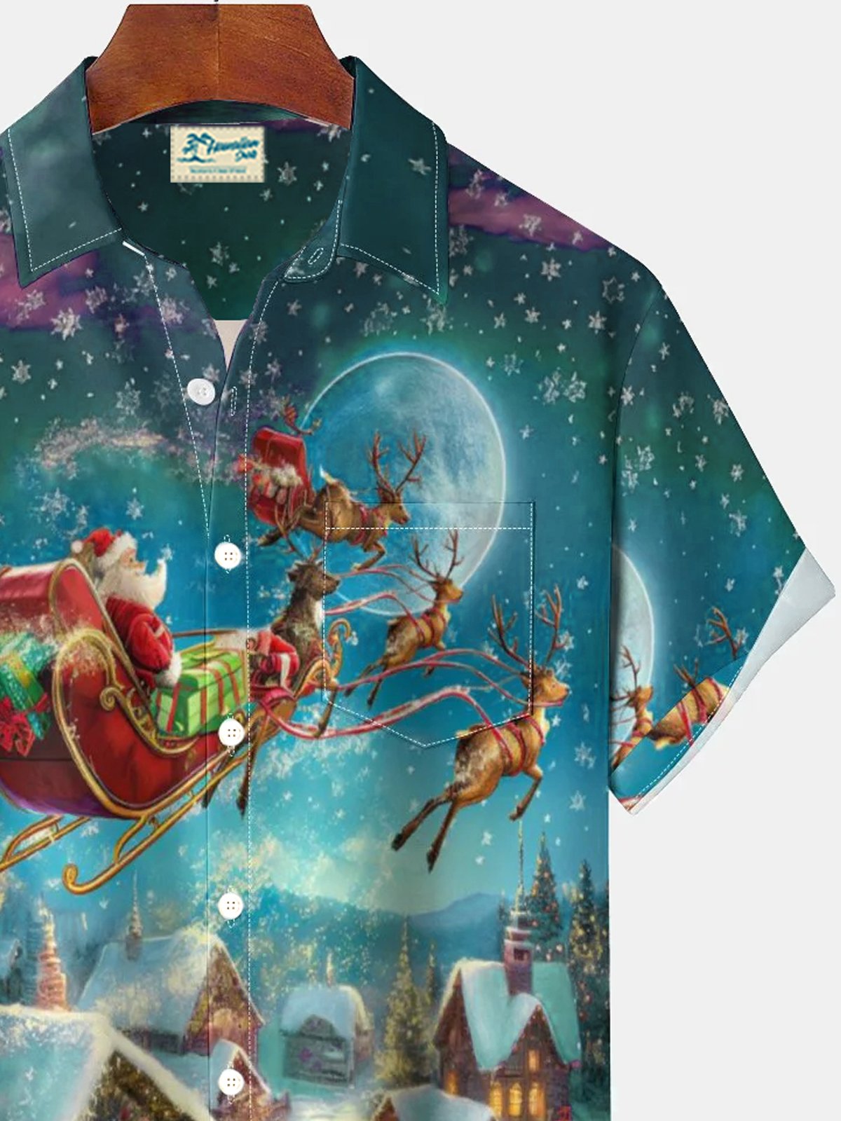 Royaura® Christmas Santa 3D Digital Print Men's Button Pocket Short Sleeve Shirt Big & Tall