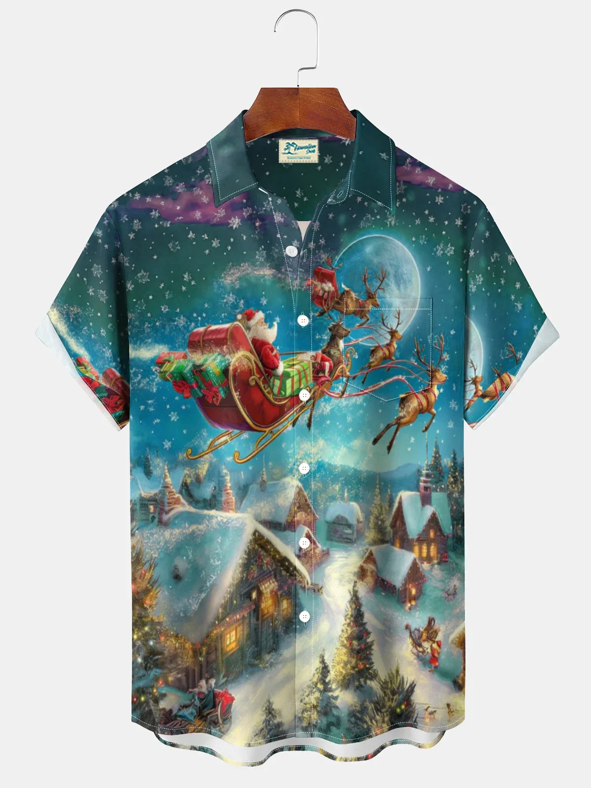 Royaura® Christmas Santa 3D Digital Print Men's Button Pocket Short Sleeve Shirt Big & Tall