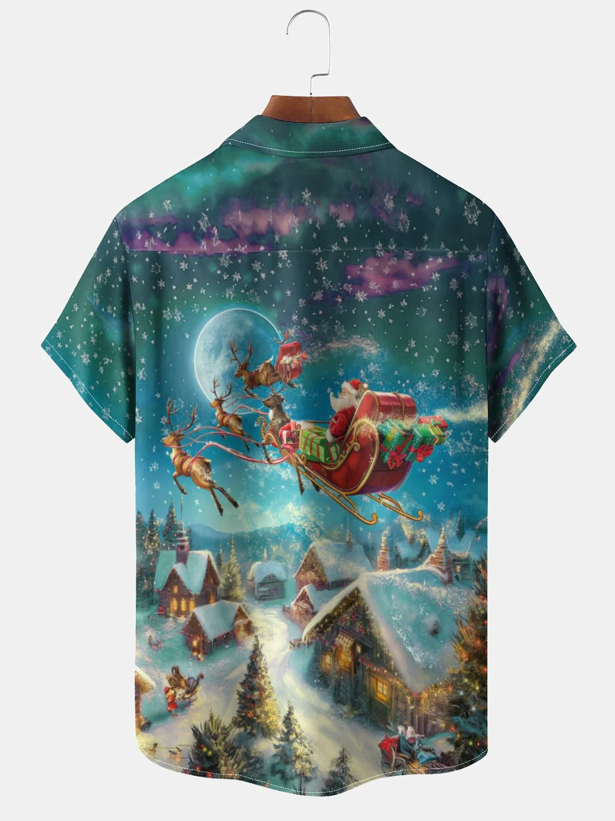 Royaura® Christmas Santa 3D Digital Print Men's Button Pocket Short Sleeve Shirt Big & Tall