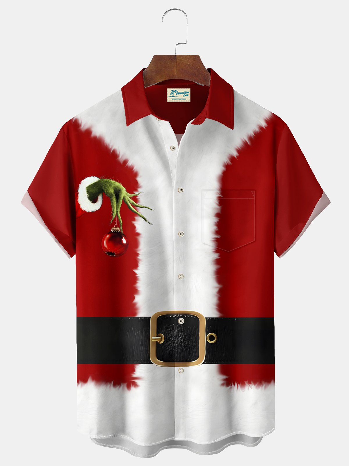 Royaura® Christmas Fun Cartoon Print Men's Chest Pocket Stretch Shirt Big Tall