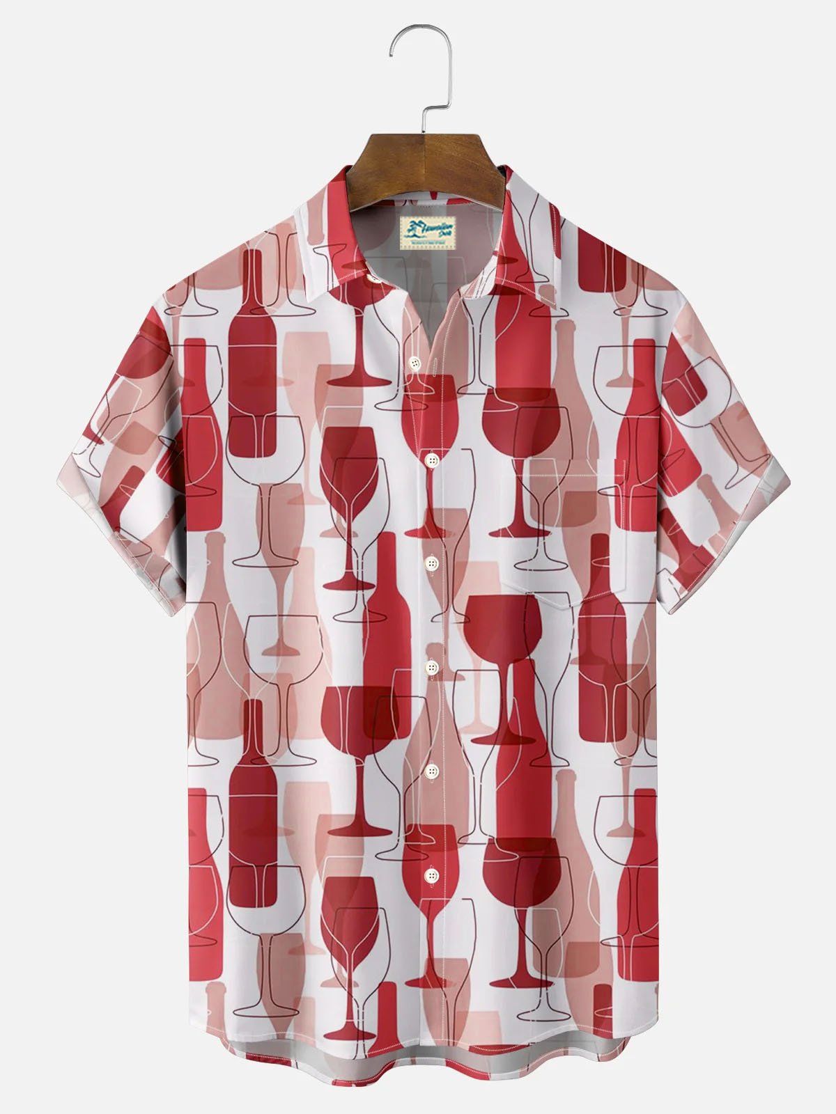 Royaura® Red Wine Cocktail 3D Digital Print Men's Button Pocket Short Sleeve Shirt Big & Tall