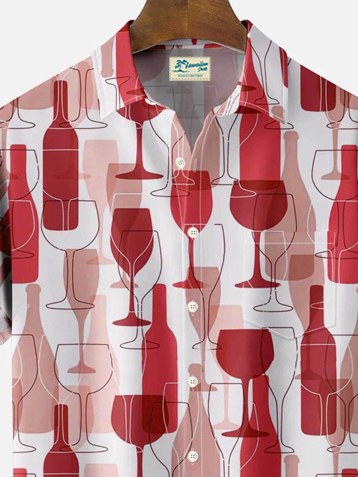 Royaura® Red Wine Cocktail 3D Digital Print Men's Button Pocket Short Sleeve Shirt Big & Tall