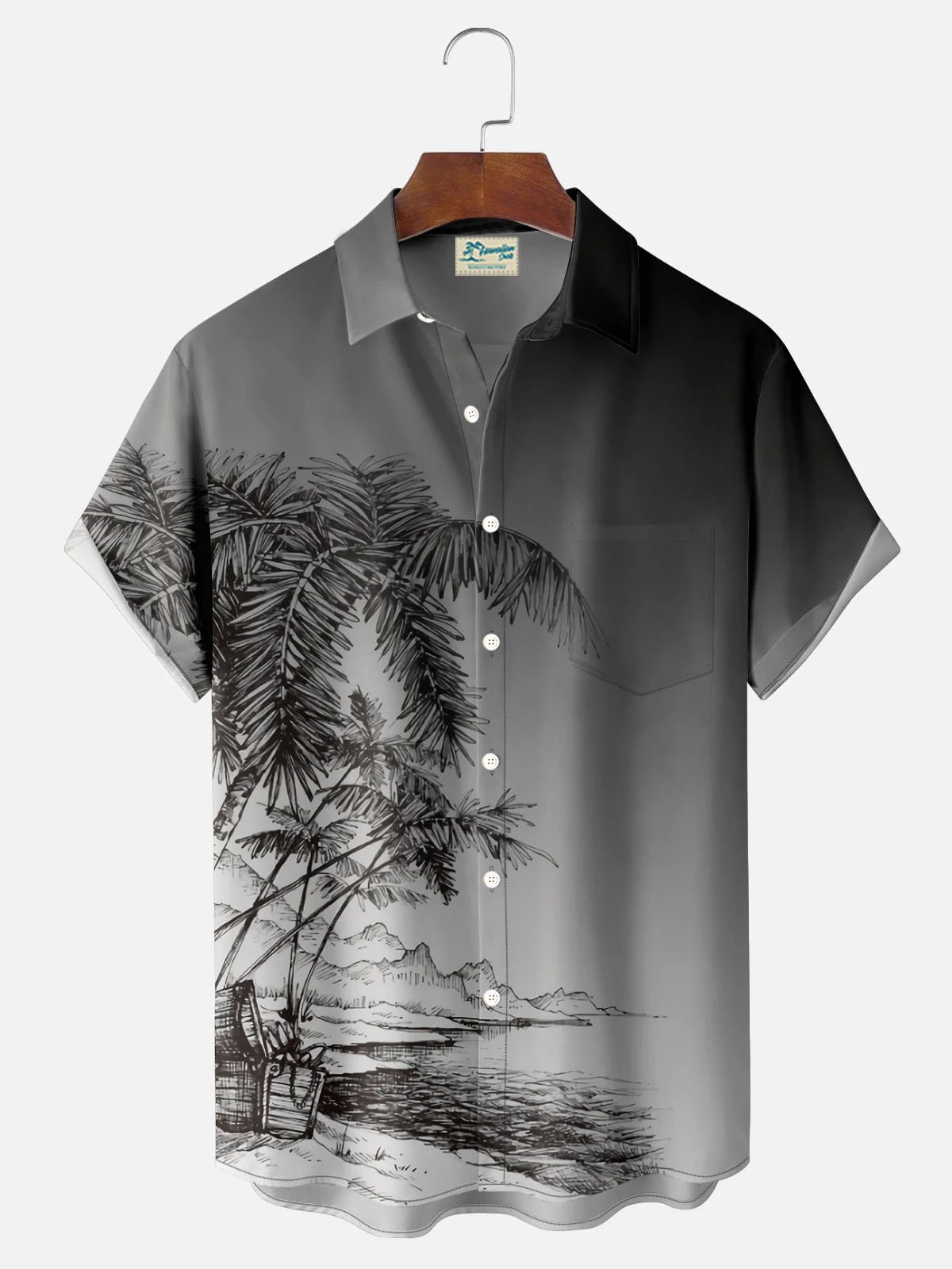 Royaura® Botanical Retro Gradient 3D Digital Print Men's Button Pocket Short Sleeve Shirt Big & Tall