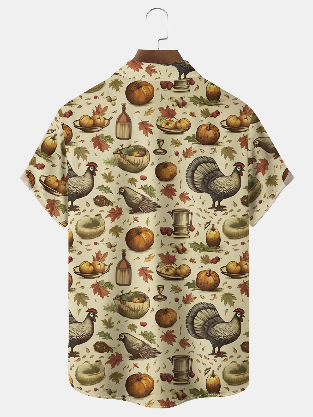 Royaura® Thanksgiving Cartoon Print Chest Pocket Stretch Shirt Big Tall